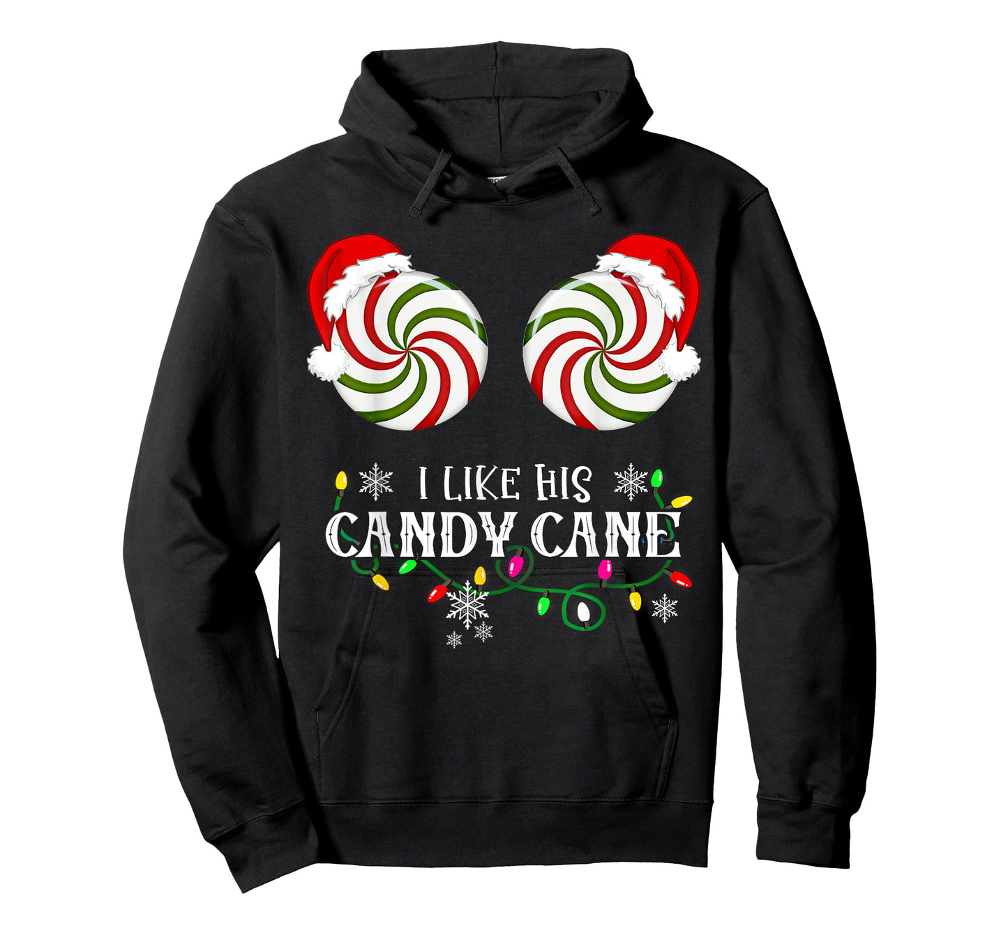 Family Christmas Happy Hallothanksmas I Like His Candy Cane I Like Her Peppermint Candies Unisex-Adults Couples Winter Black Plaid T-Shirt