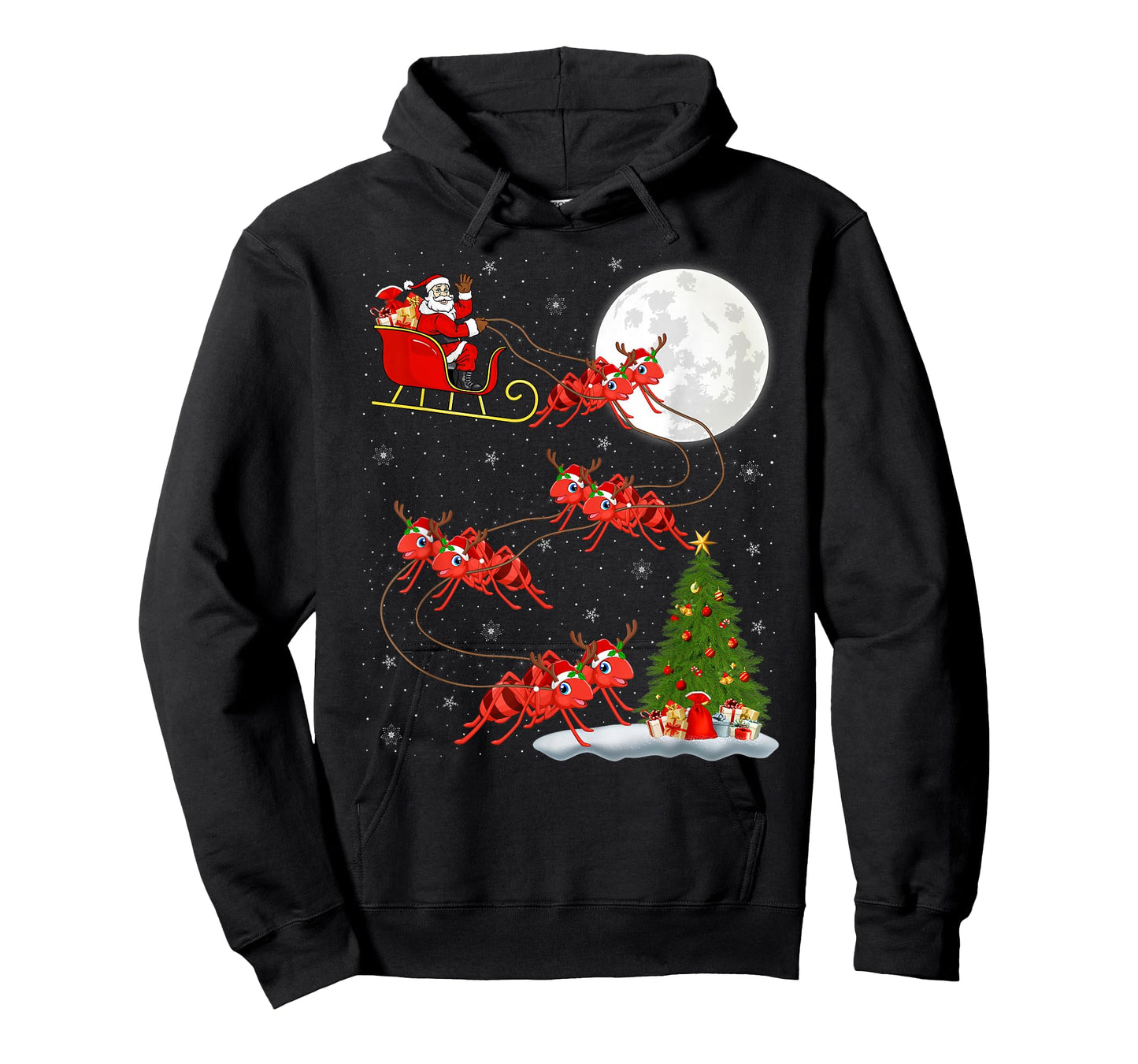 Ants Santa Sleigh Flying Funny Magical Christmas T-Shirt