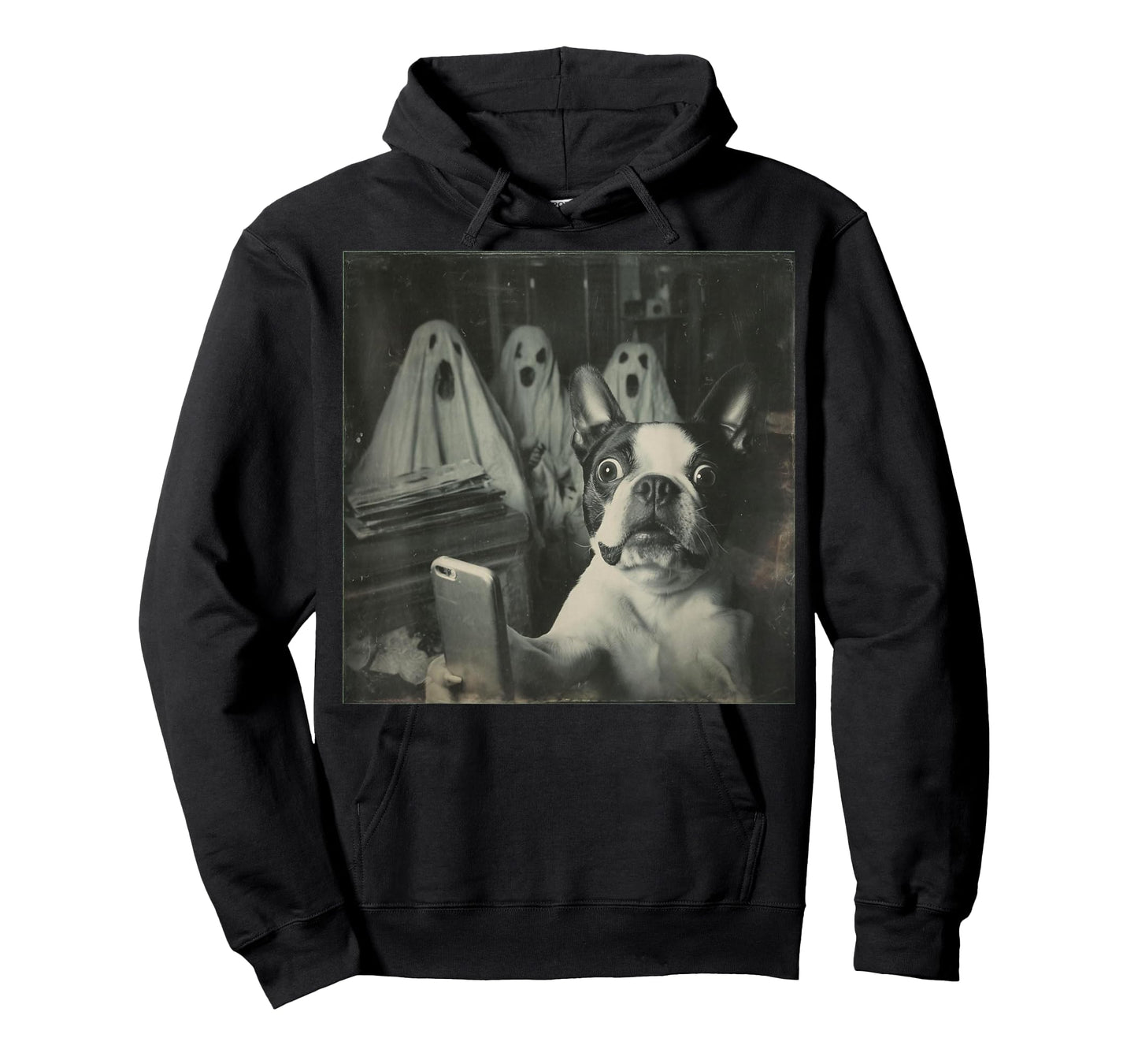 Funny Boston Terrier Selfie with Ghosts, Halloween Dog Lover T-Shirt