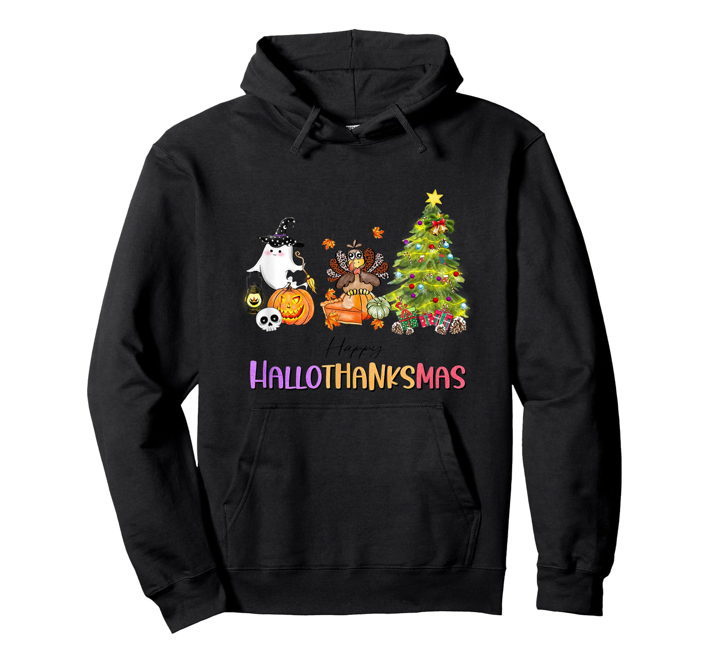 Happy Hallothanksmas Ghost Turkey Christmas Tree T-Shirt
