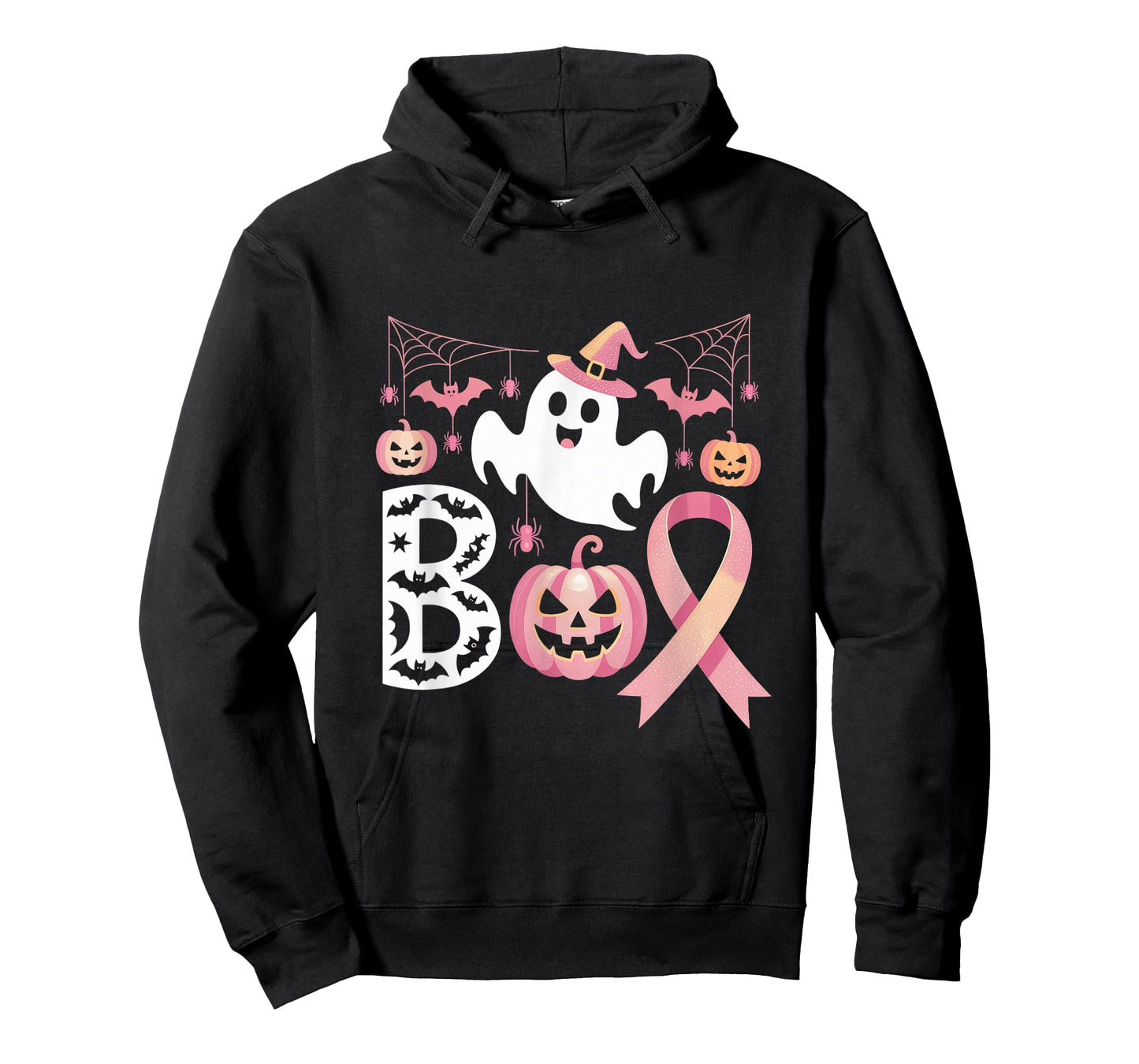 Boo Pink Ribbon Pumpkin Breast Cancer Halloween Ghost Design T-Shirt