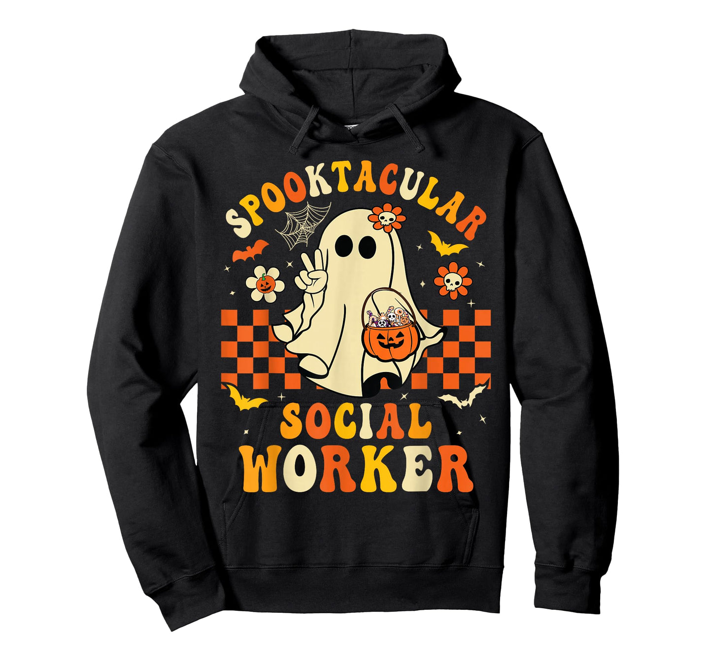 Groovy Spooktacular School Social Worker Halloween Ghost T-Shirt