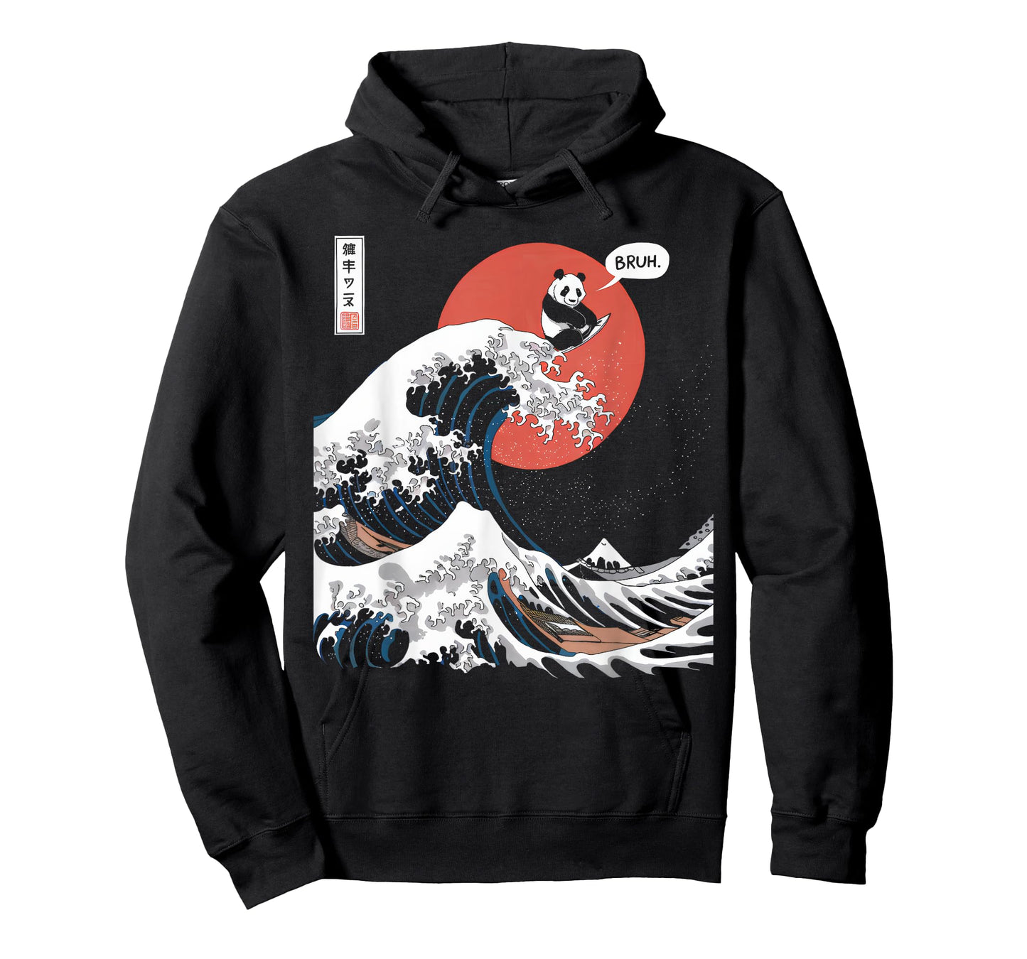 Bruh The Great Wave Kanagawa Funny Japanese Surfing Panda T-Shirt