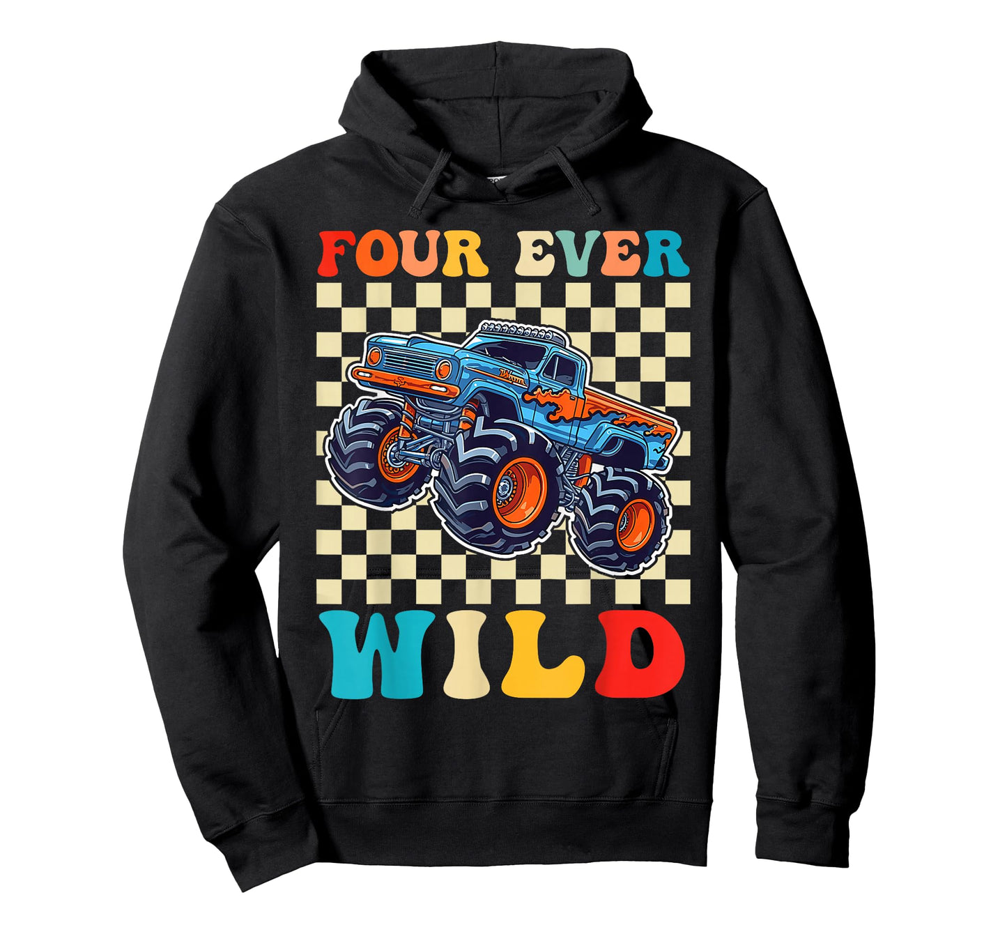 Funny Four Ever Wild 4th Birthday Kids Monster Truck T-Shirt