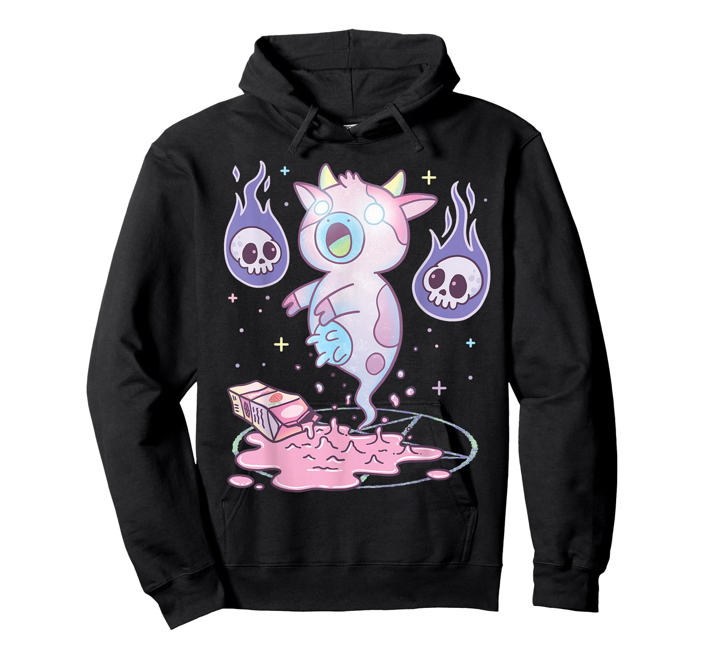 Kawaii Pastel Goth Cute Creepy Strawberry Milk Ghost Cow T-Shirt