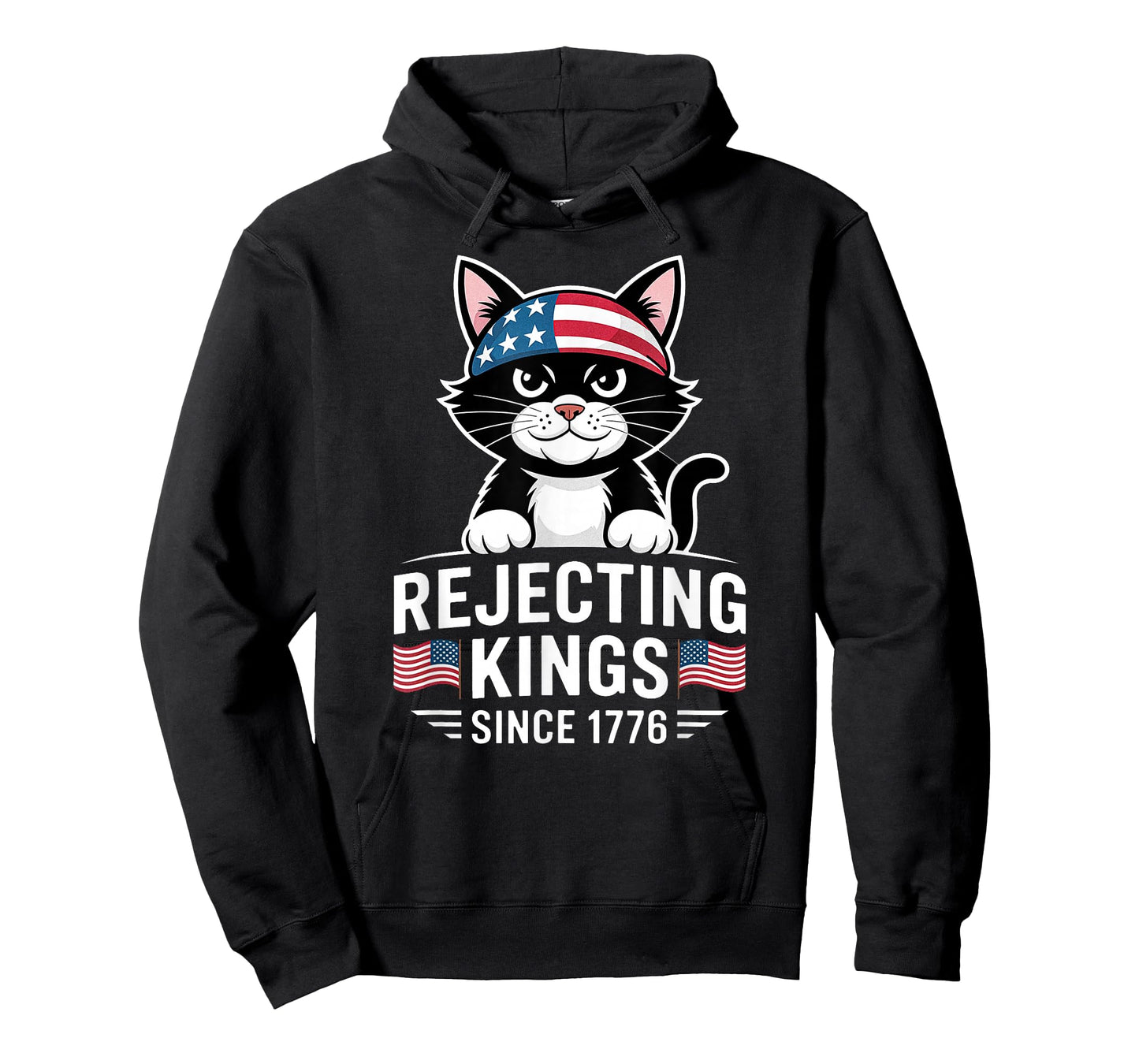 Rejecting Kings Since 1776 Patriotic USA Black Cat T-Shirt