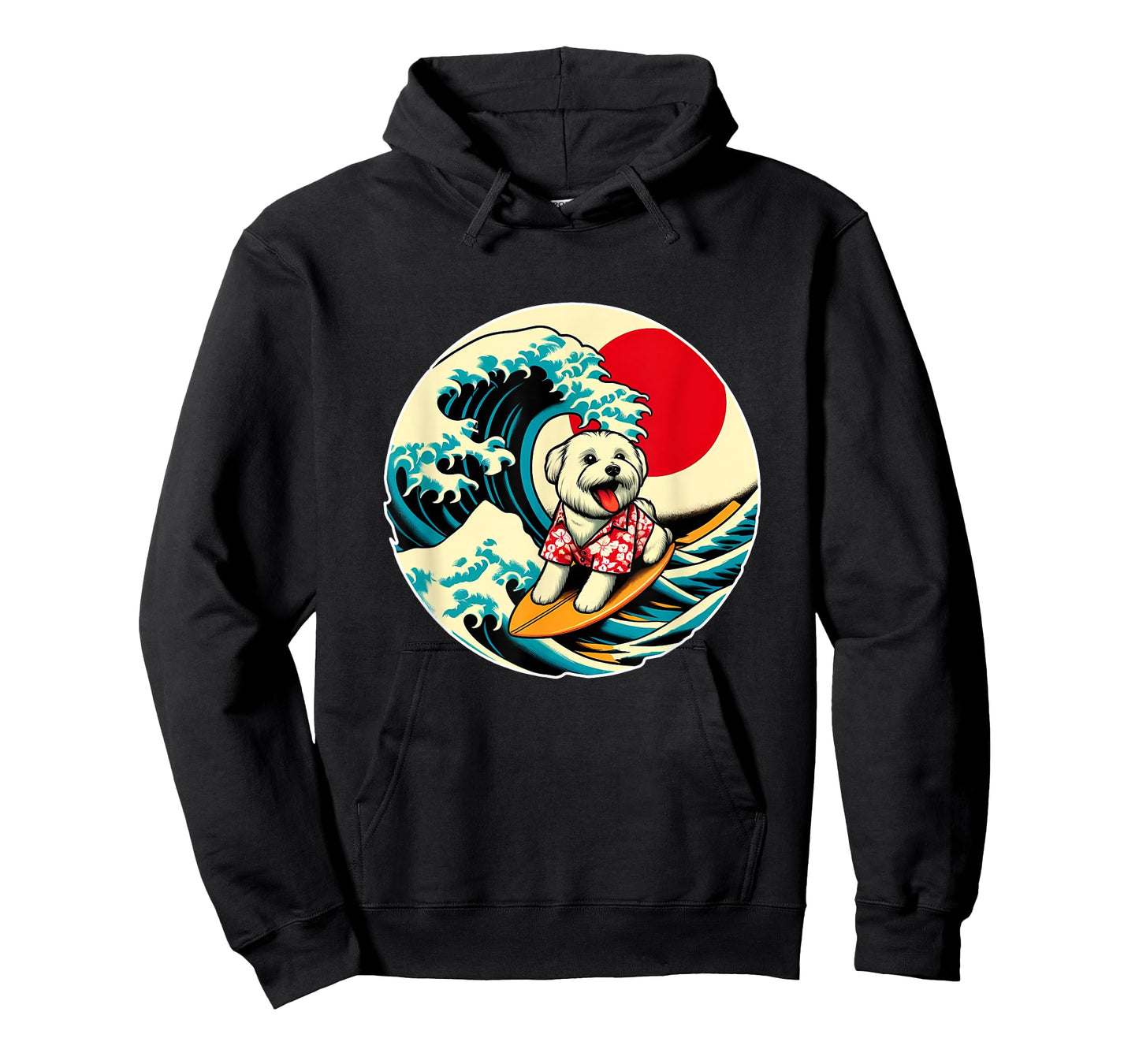 Great Wave Kanagawa Maltese dog Surfing T-Shirt for Men Women Kids