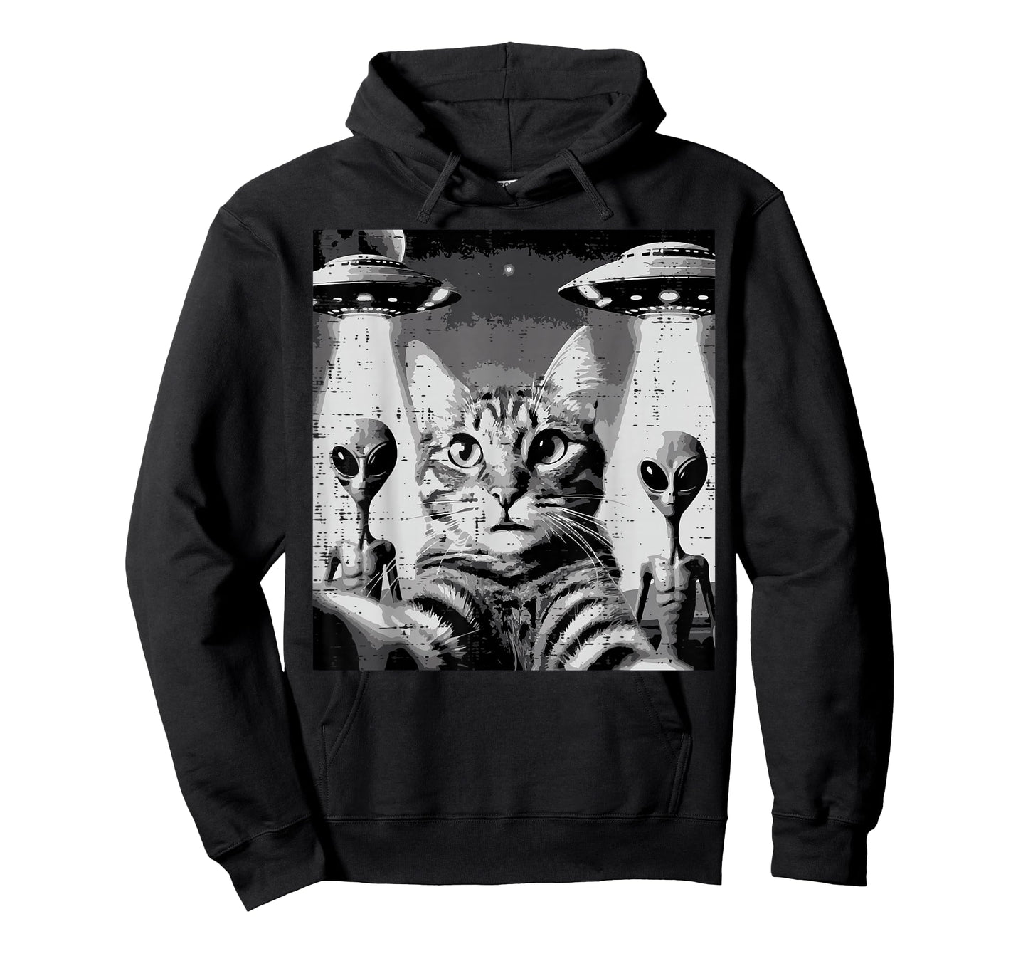 Cat Selfie With Aliens UFO Funny Encounter Men Women Kids T-Shirt