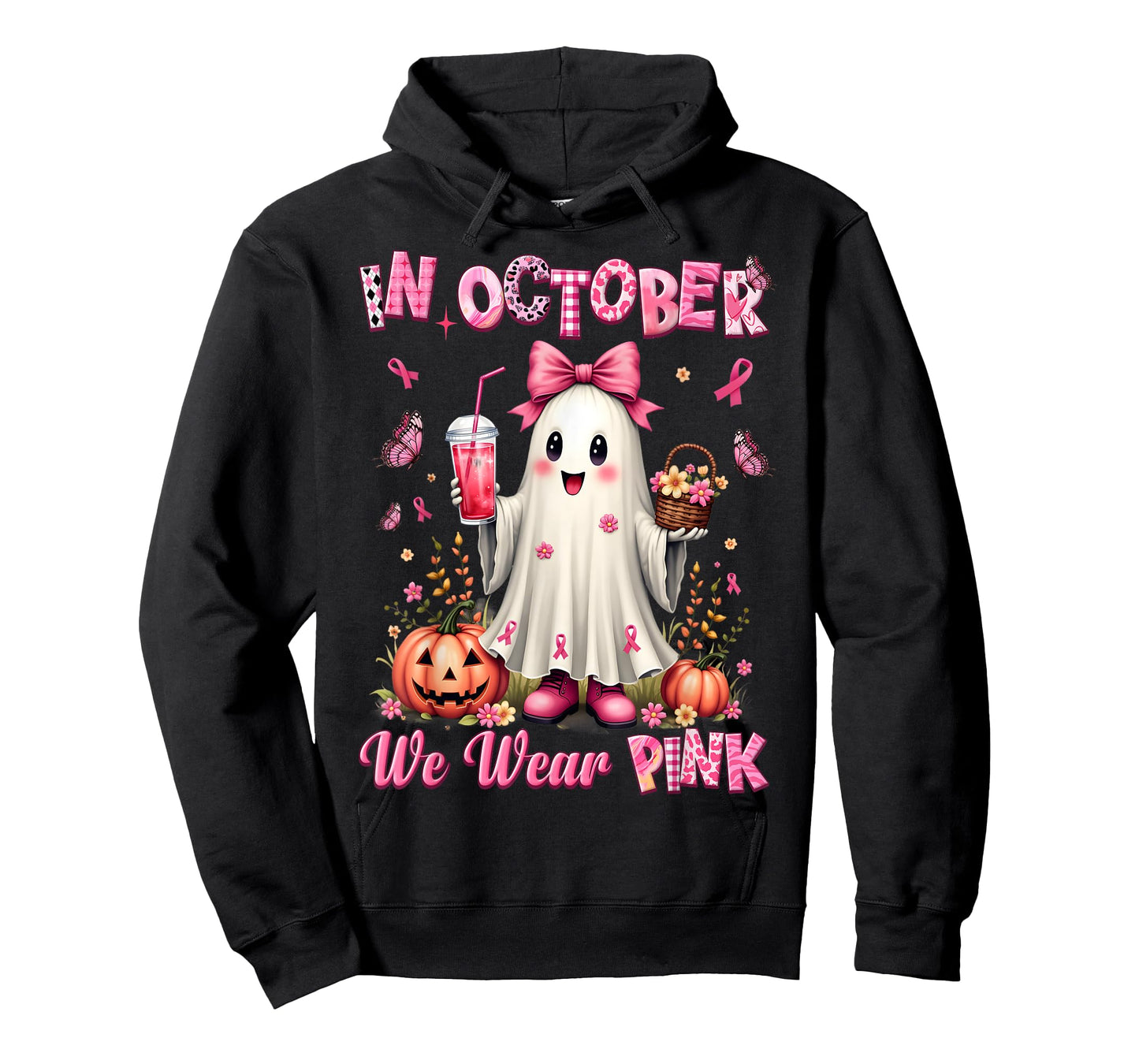 In October We Wear Pink Ghost Breast Cancer Awareness T-Shirt