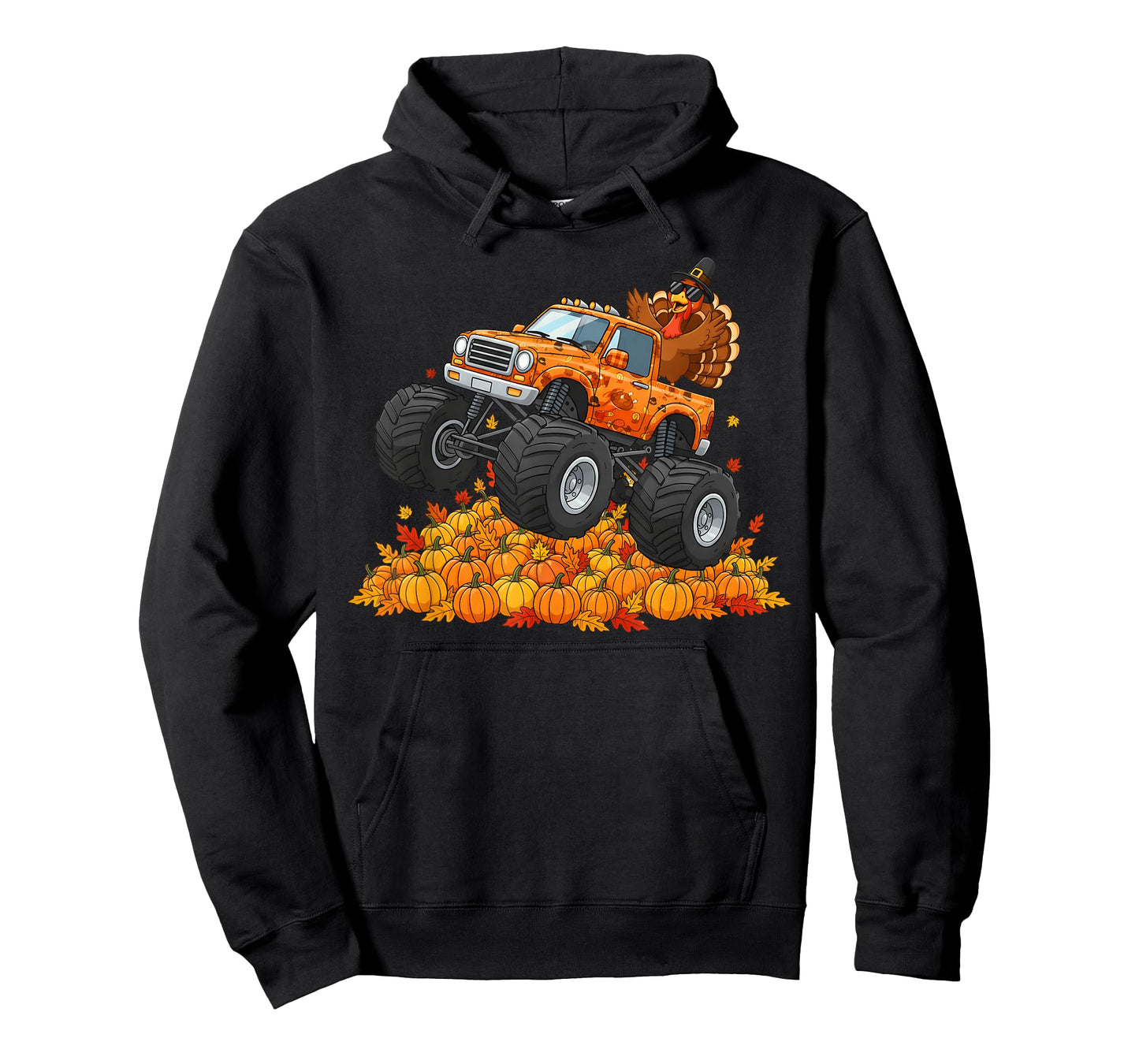 Turkey Riding Monster Truck Pumpkin Happy Thanksgiving Boys T-Shirt