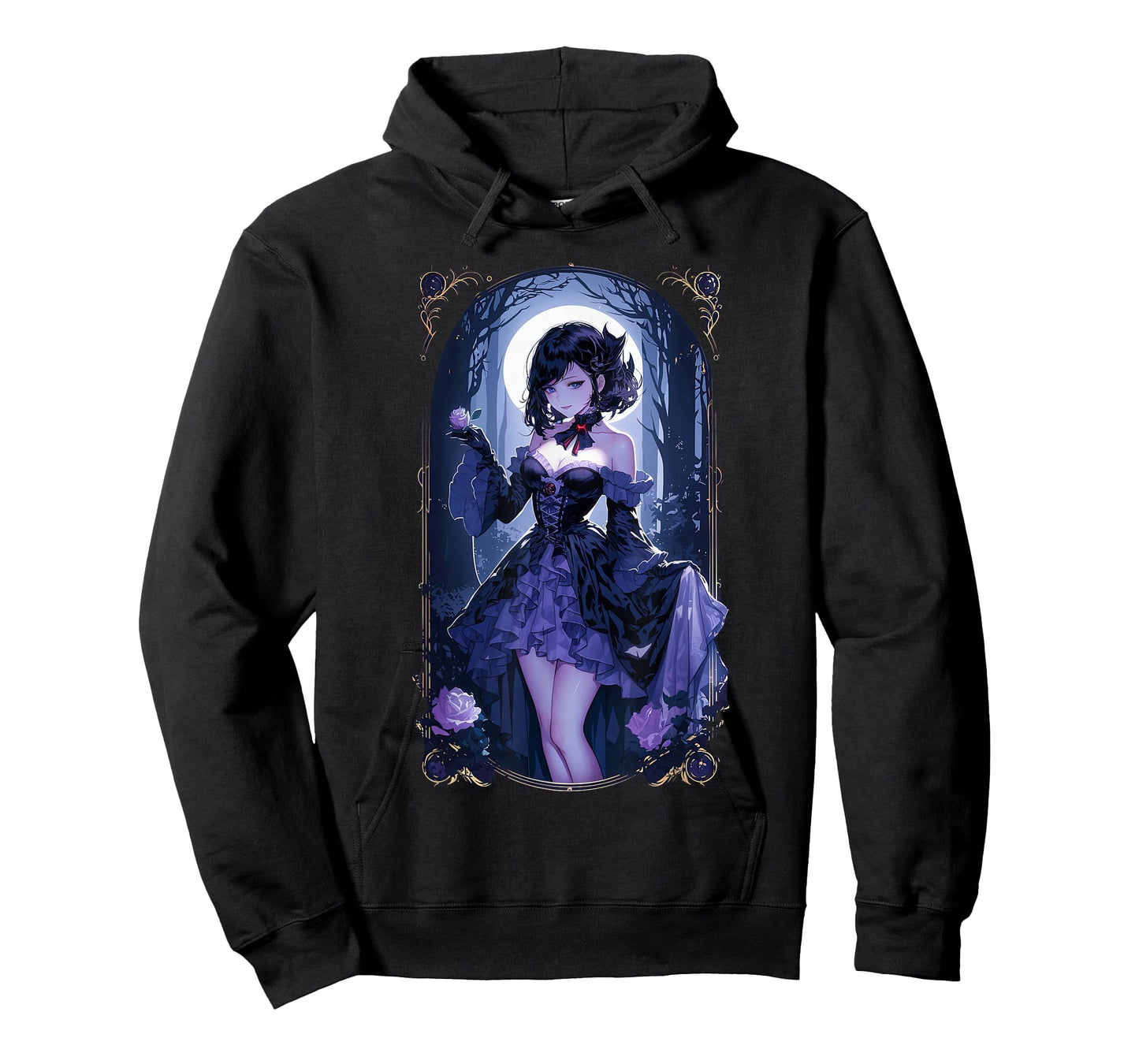 Anime Girl Gothic Waifu Japanese Victorian Moon Elegance T-Shirt