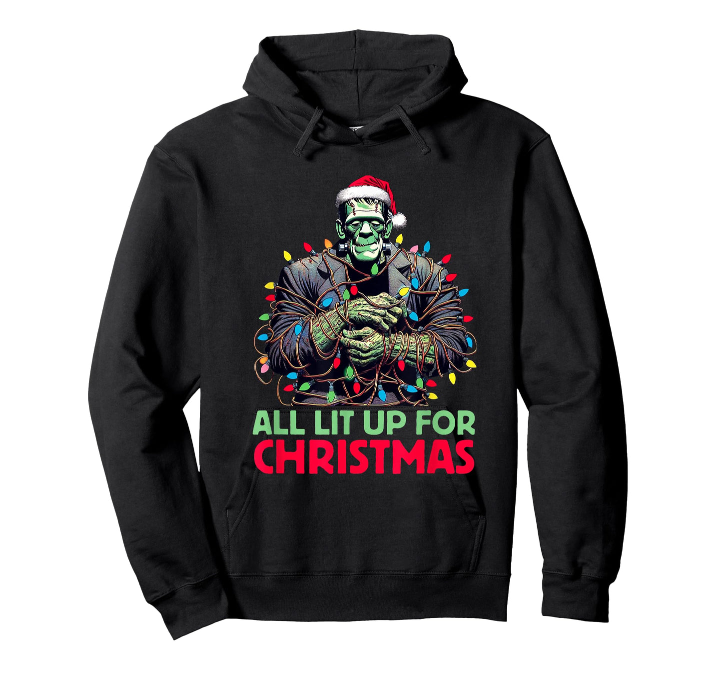 "All Lit Up for Christmas" - Frankenstein's Monster Holiday T-Shirt