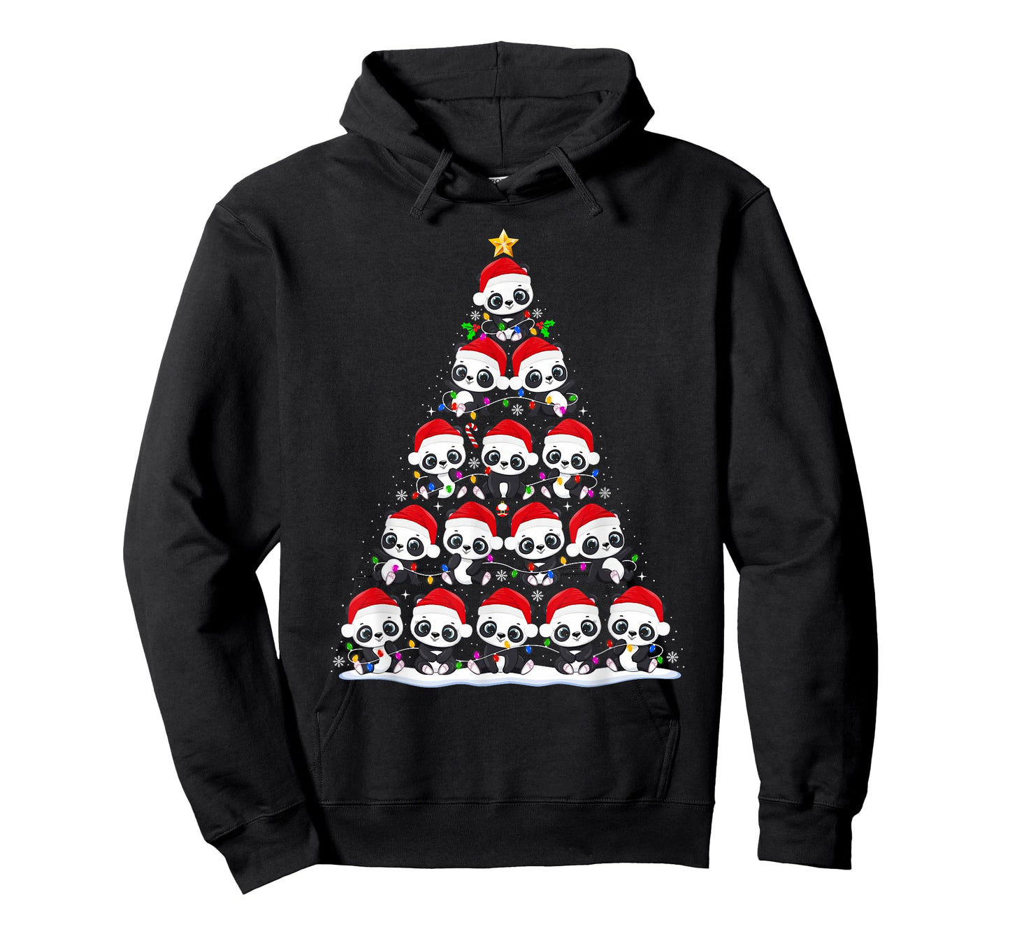 Panda Christmas Tree Lights Funny Xmas Santa Hat Panda Lover T-Shirt
