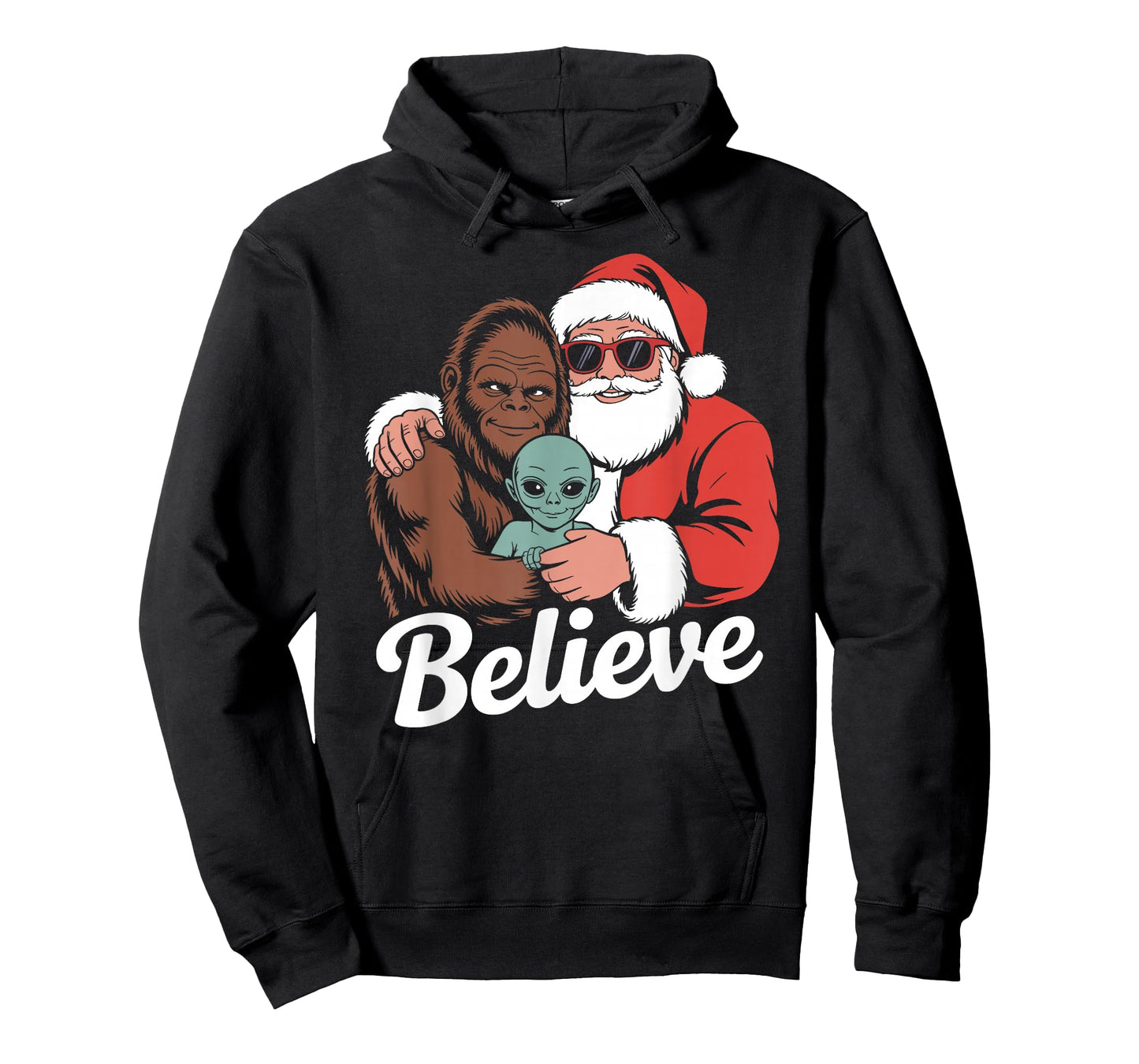 Believe Bigfoot Santa Alien Funny Christmas Sarcastic T-Shirt