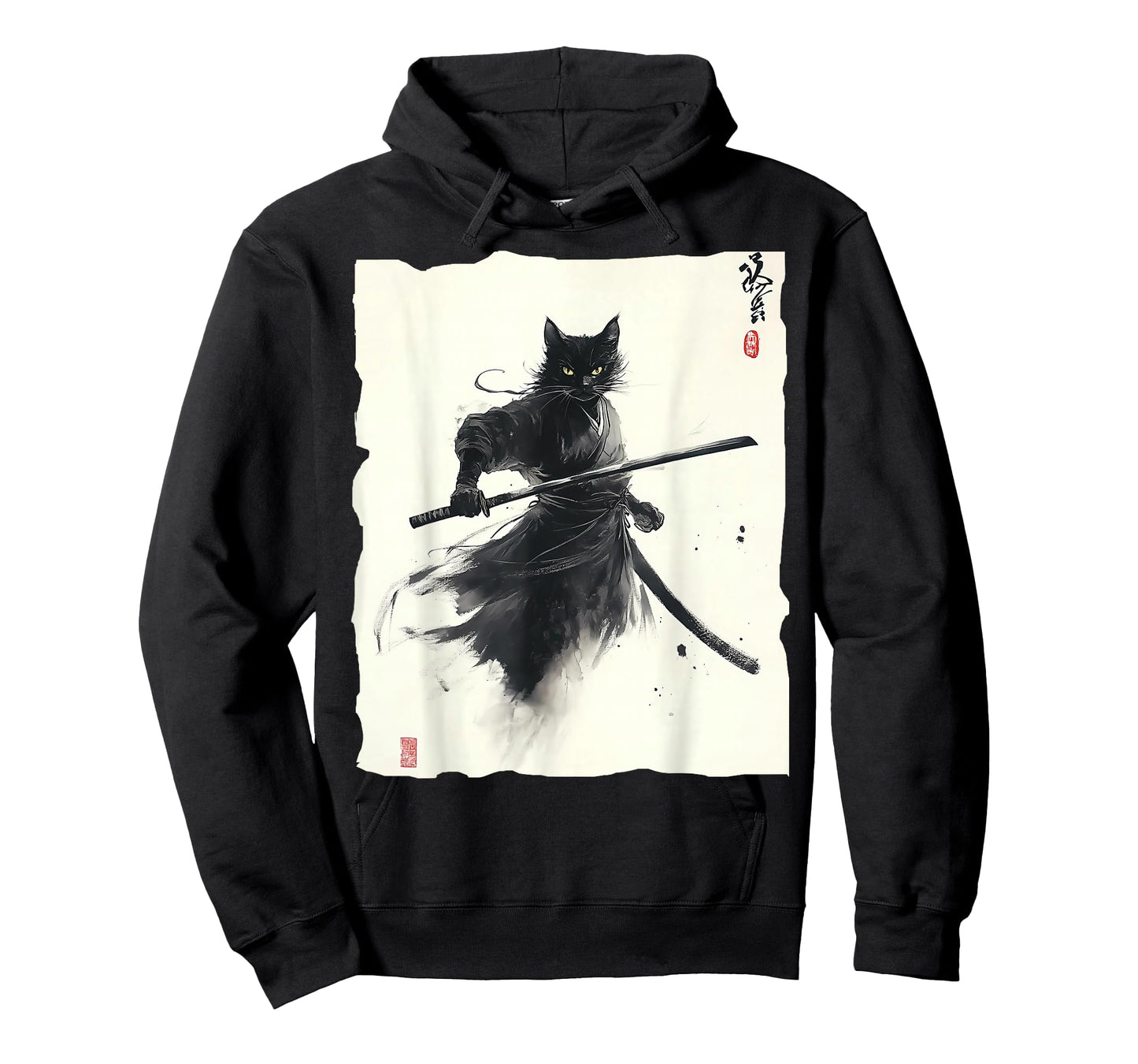 Samurai Cat Vintage Ukiyo-e Warrior Art Graphic Cat T-Shirt