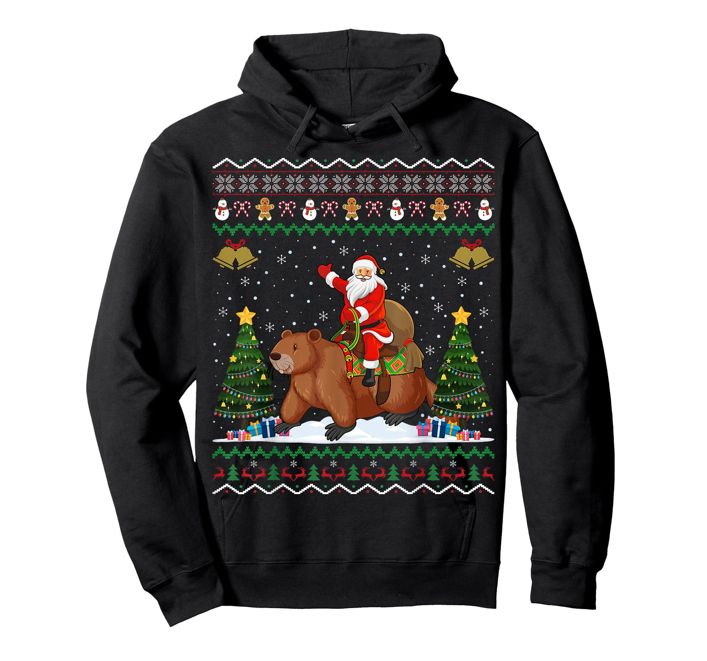 Beaver Ugly Xmas Gift Funny Santa Riding Beaver Christmas T-Shirt