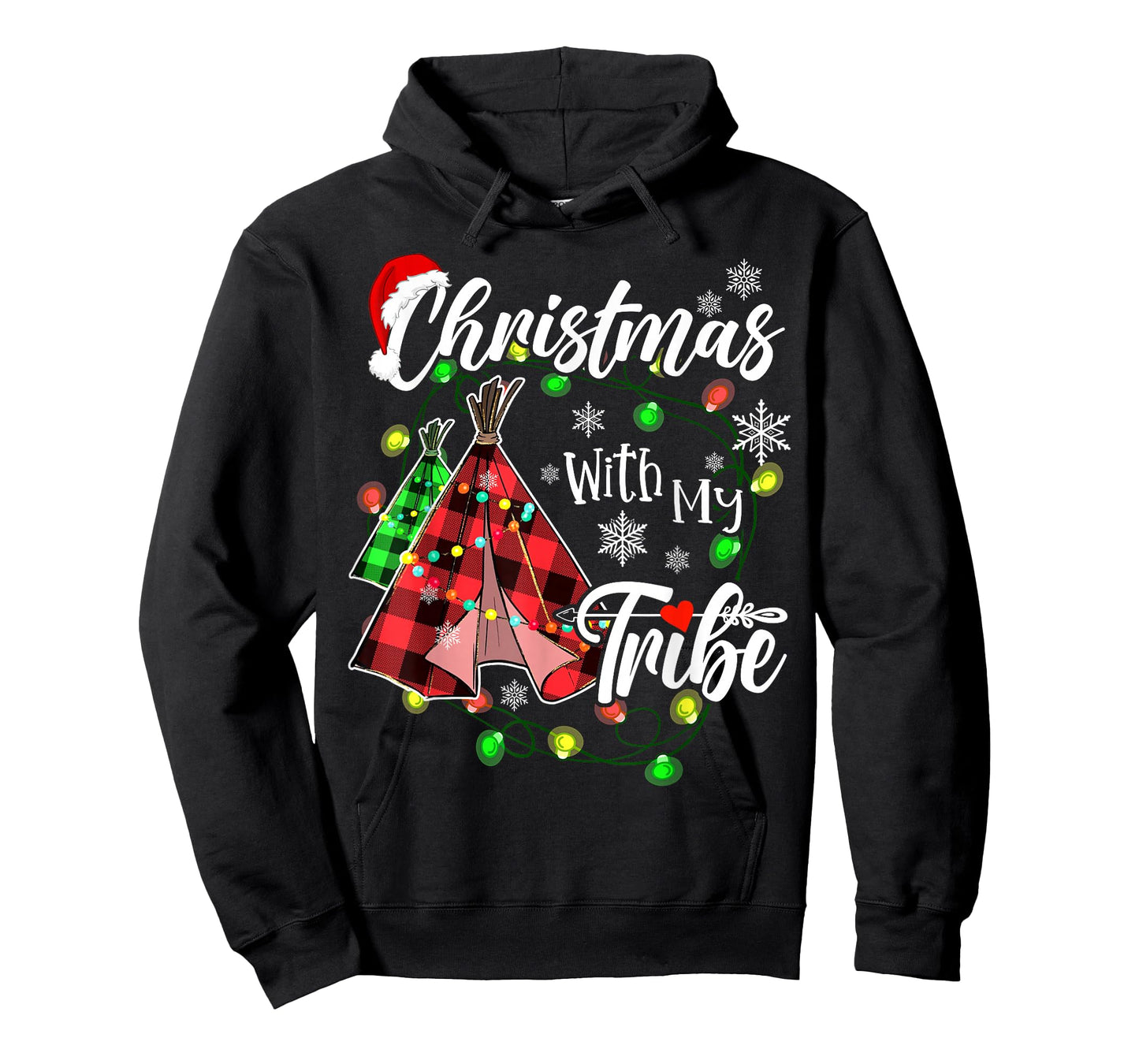 Christmas With My Tribe Family Plaid Pajamas Xmas Lights T-Shirt