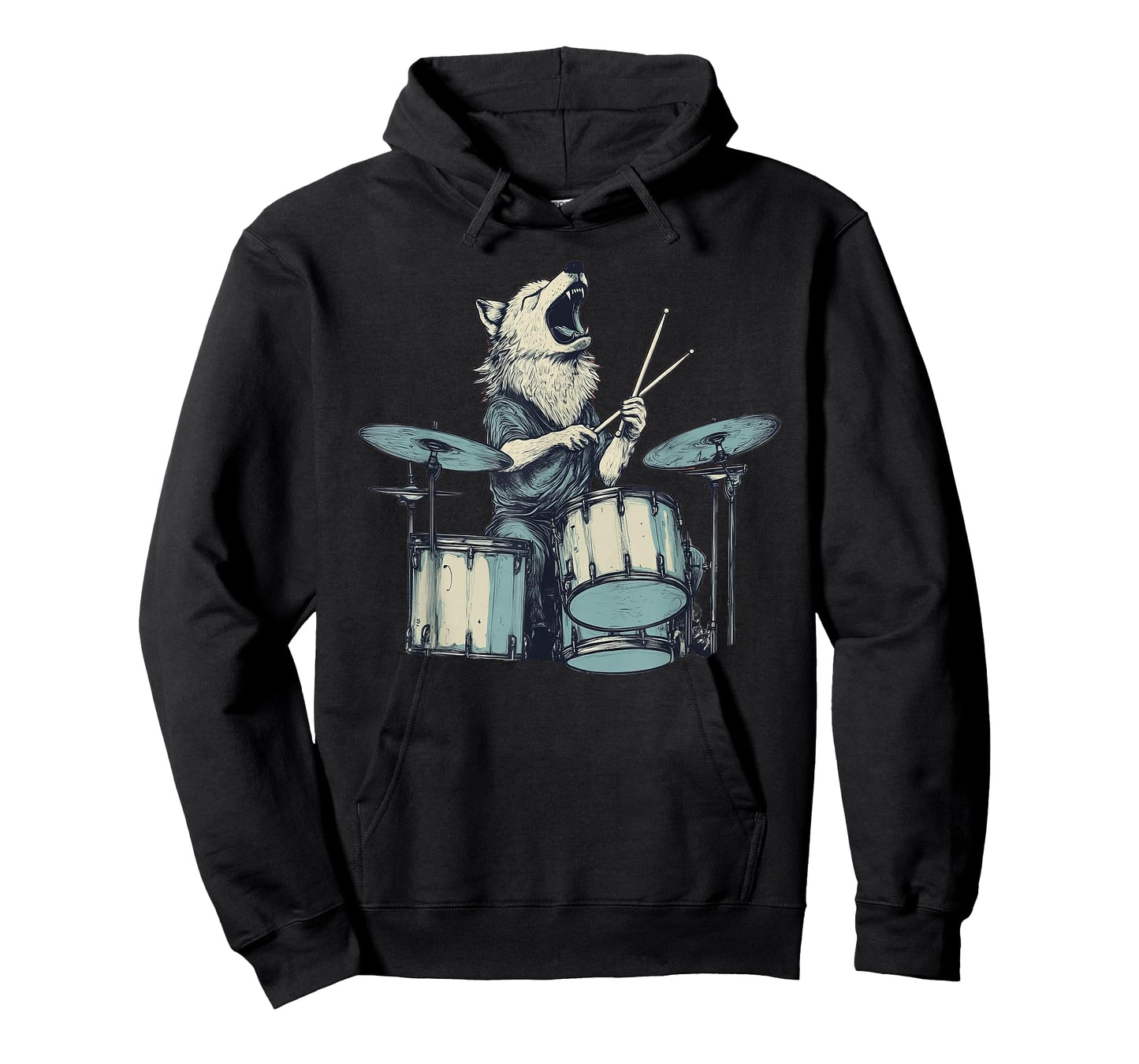 Cute Wolf Playing Drums Wolves Drummer Music T-Shirt