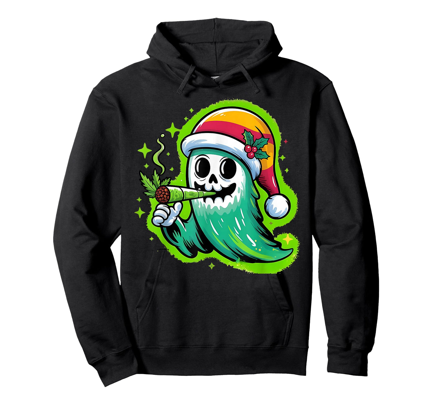 Ghost Santa Hat Smoking Stoner Weed 420 Cannabis Christmas T-Shirt