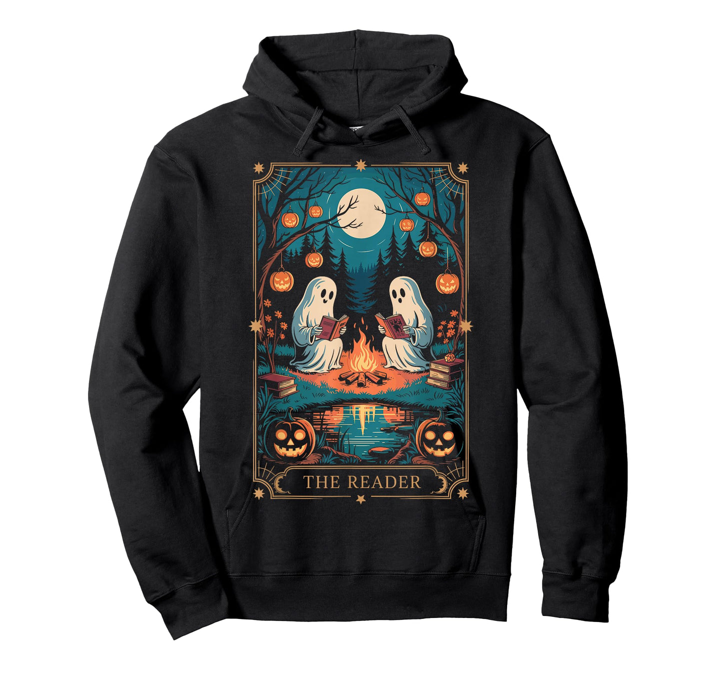 The Reader Bookish Cute Spooky Ghost Reading Book Tarot Card T-Shirt