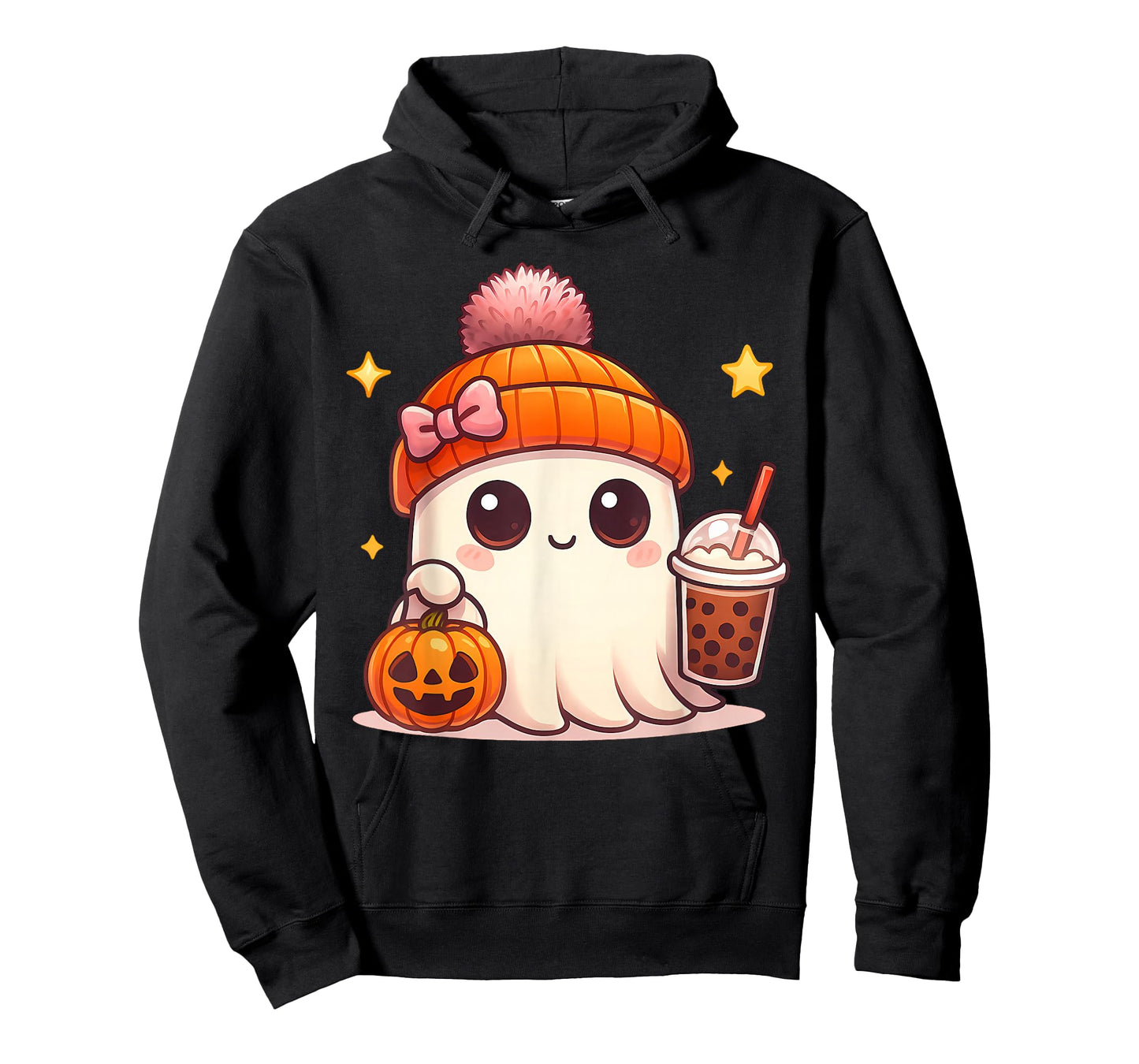 Kawaii Ghost Drinking Pumpkin Boba Tea Cute Ghost Halloween T-Shirt