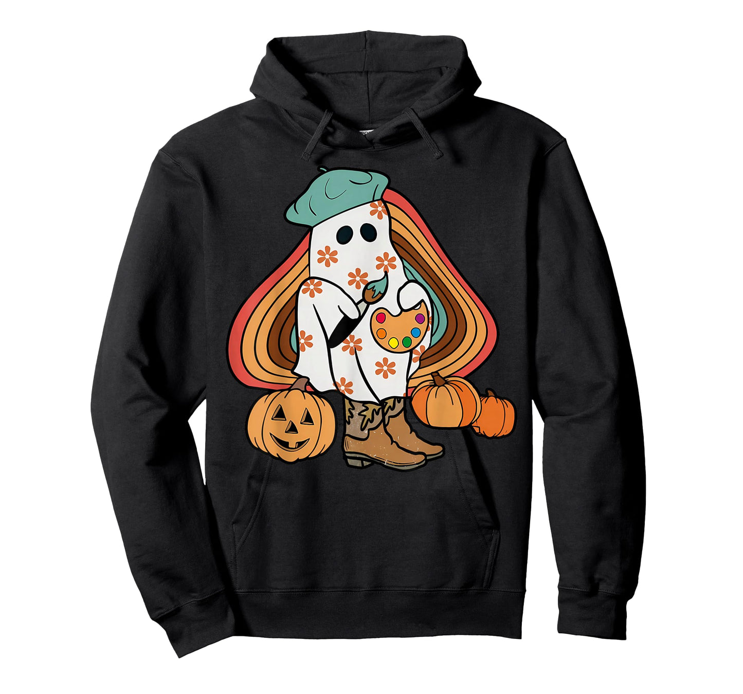 Art Teacher Painting Brushes Retro Pumpkin Ghost Artist T-Shirt