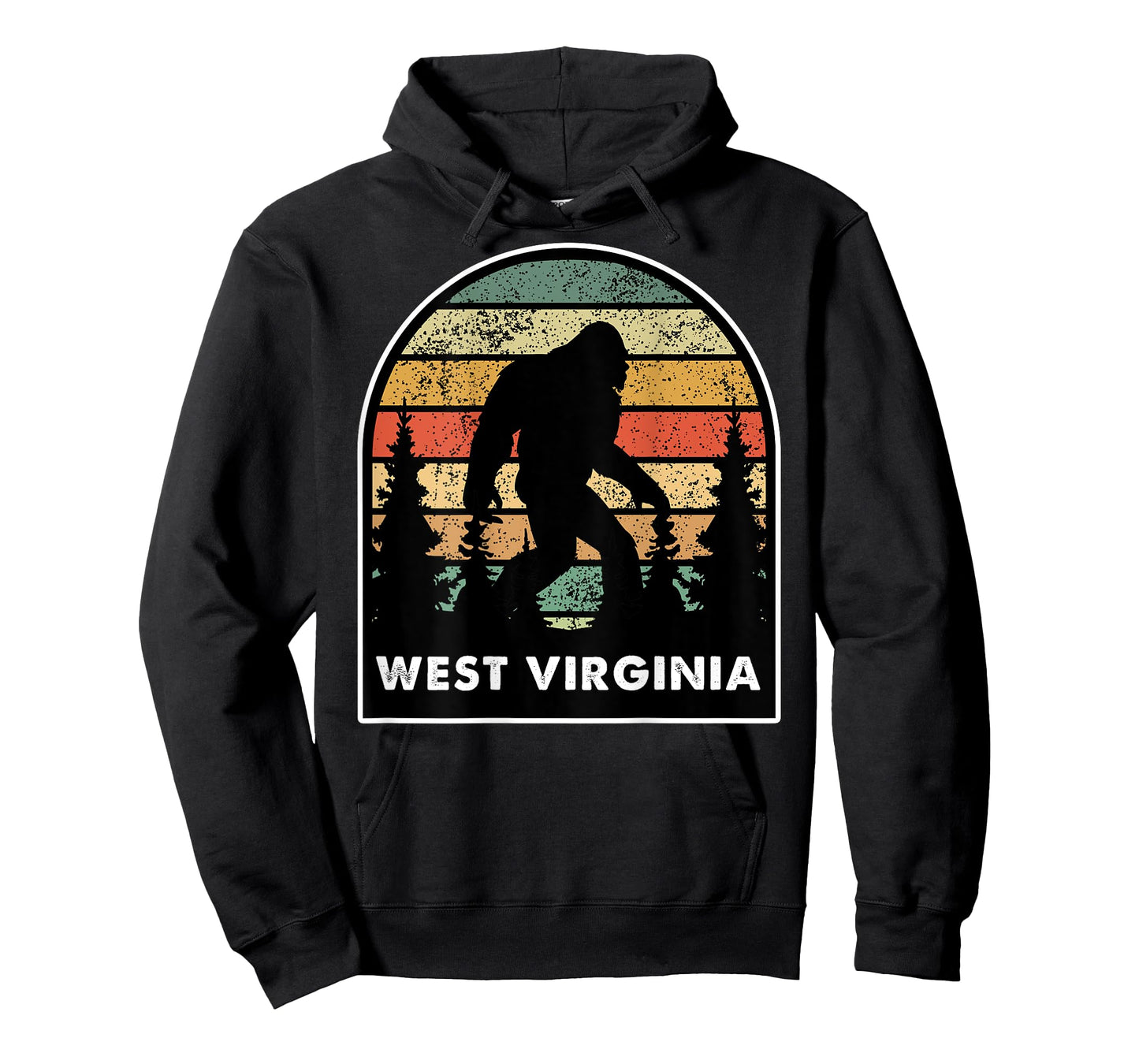 Printed on back, West Virginia and a Bigfoot, or a Sasquatch T-Shirt