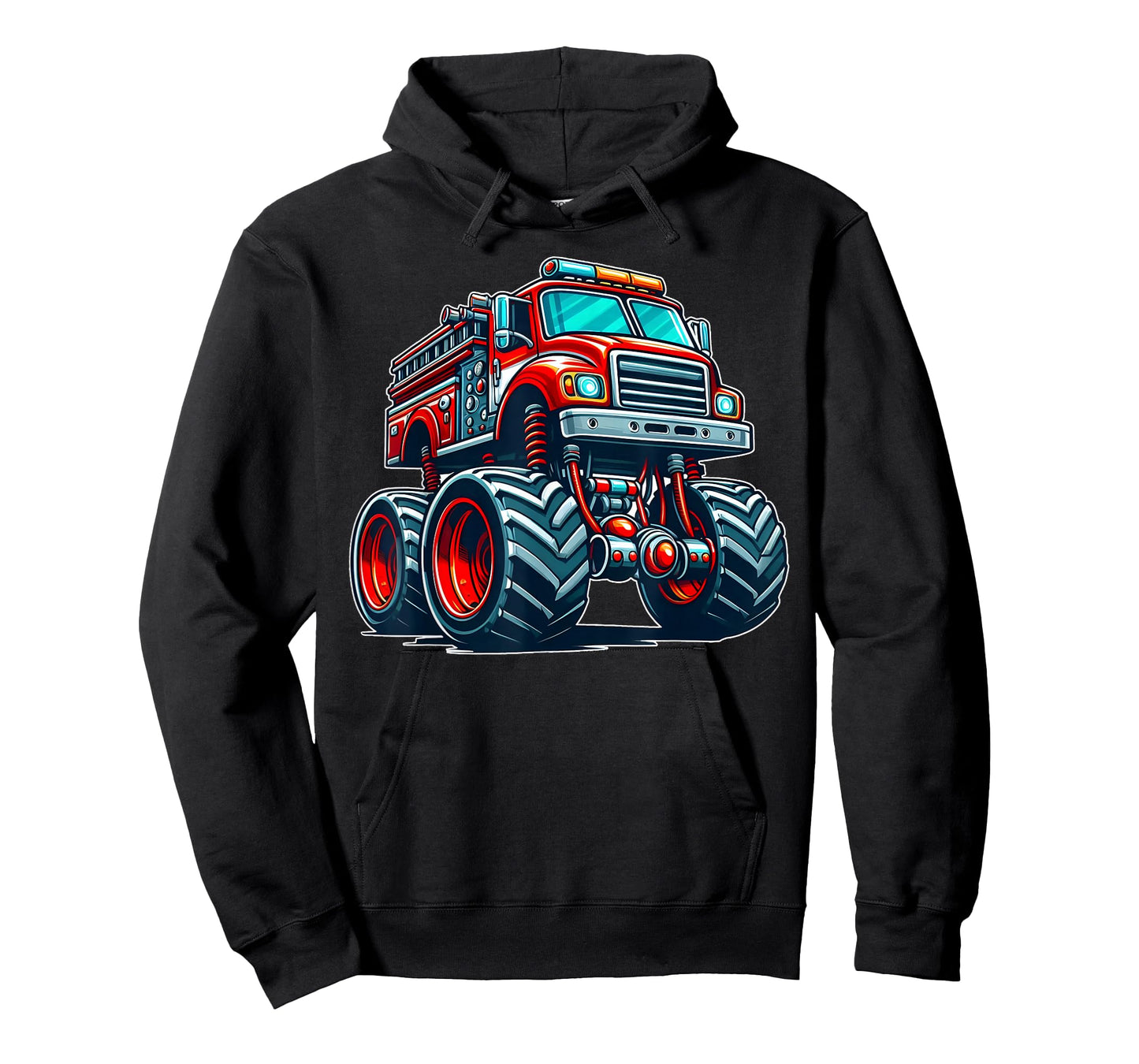 Big Wheels Fire Truck Firefighter Kids Boys Monster Truck T-Shirt