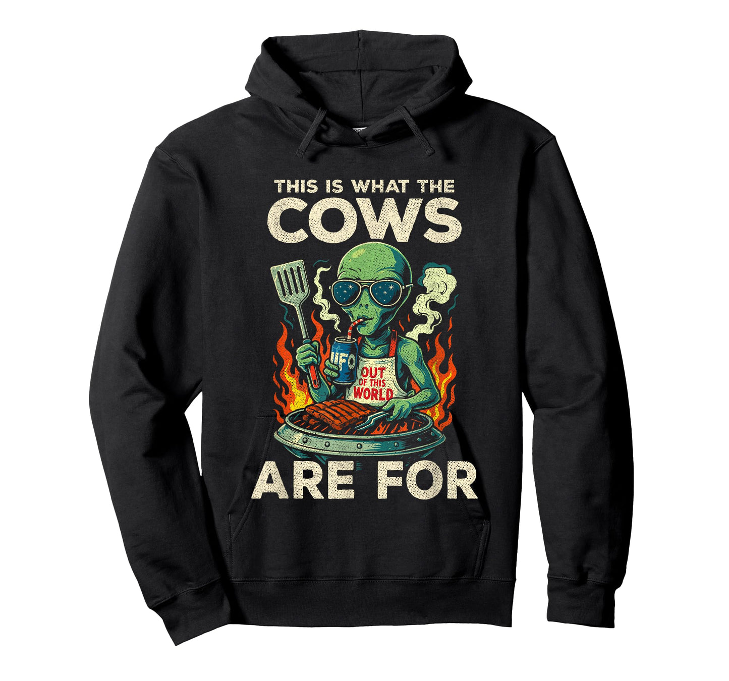 UFO Spaceship BBQ Grill – Alien Cow Abduction – Funny Alien T-Shirt