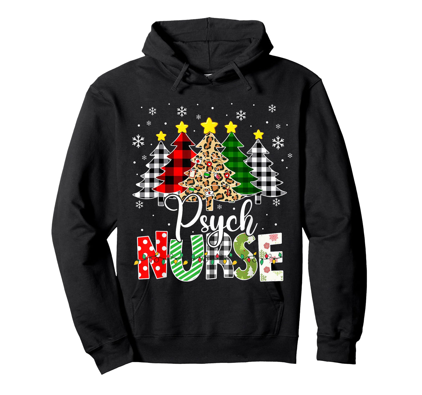 Psych Nurse Xmas Tree Leopard Red Plaid Christmas T-Shirt