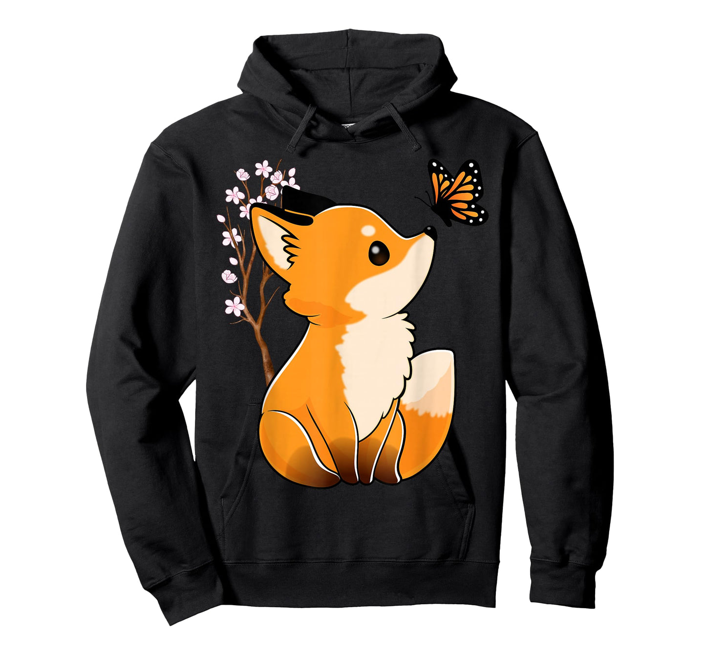 Fox and Butterfly Cute Fox Japanese Cherry Blossom Flower T-Shirt