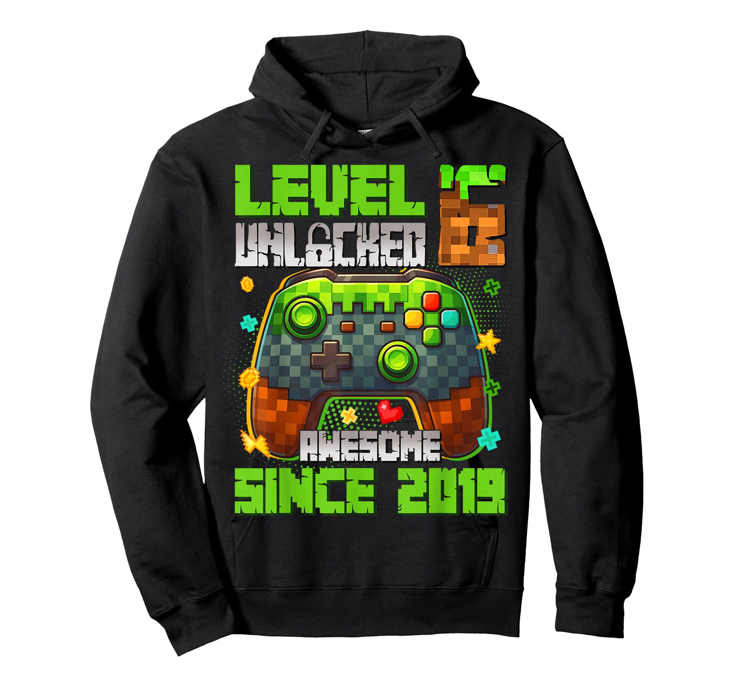 Level 6 Unlocked Awesome Since 2019 6th Birthday Game Pixel T-Shirt