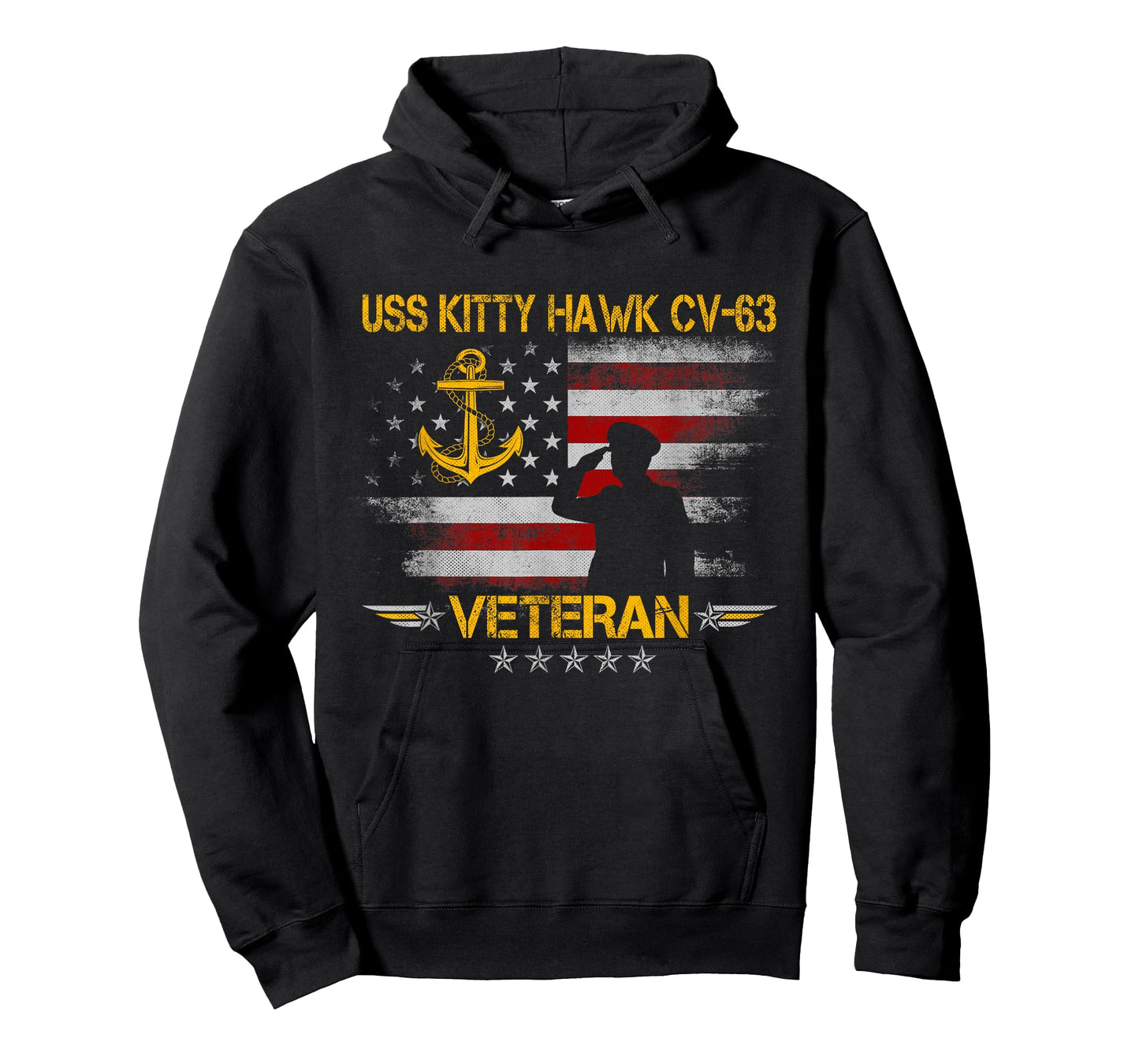 Proud US Military Warships USS CVN-63 Veterans Day T-Shirt, Men's Classic Fit Black Short Sleeve USS Kitty Hawk CV-63 Aircraft Carrier Veteran Flag Vintage T-Shirt, Small