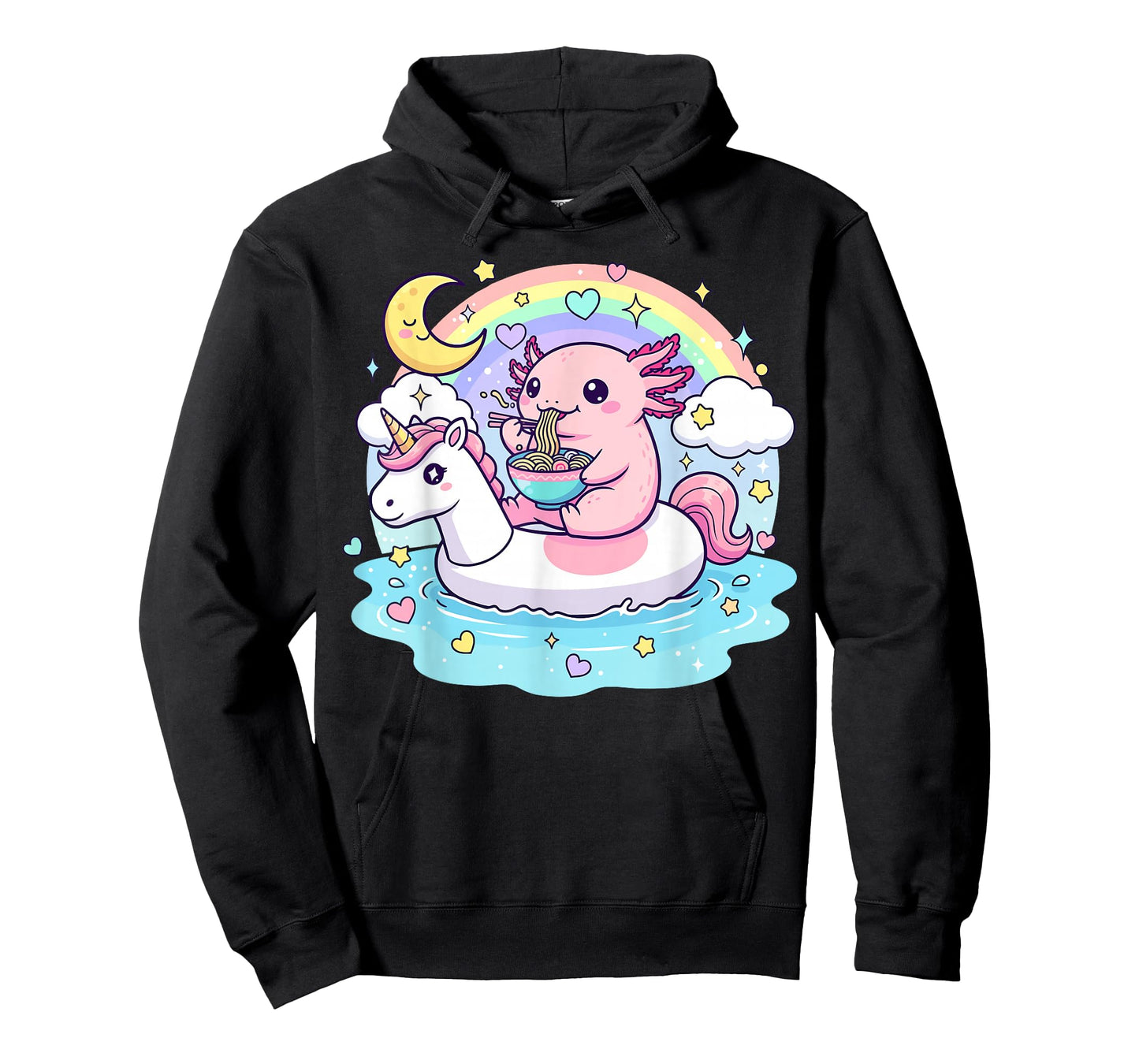 Axolotl Eating Ramen on Unicorn T-Shirt