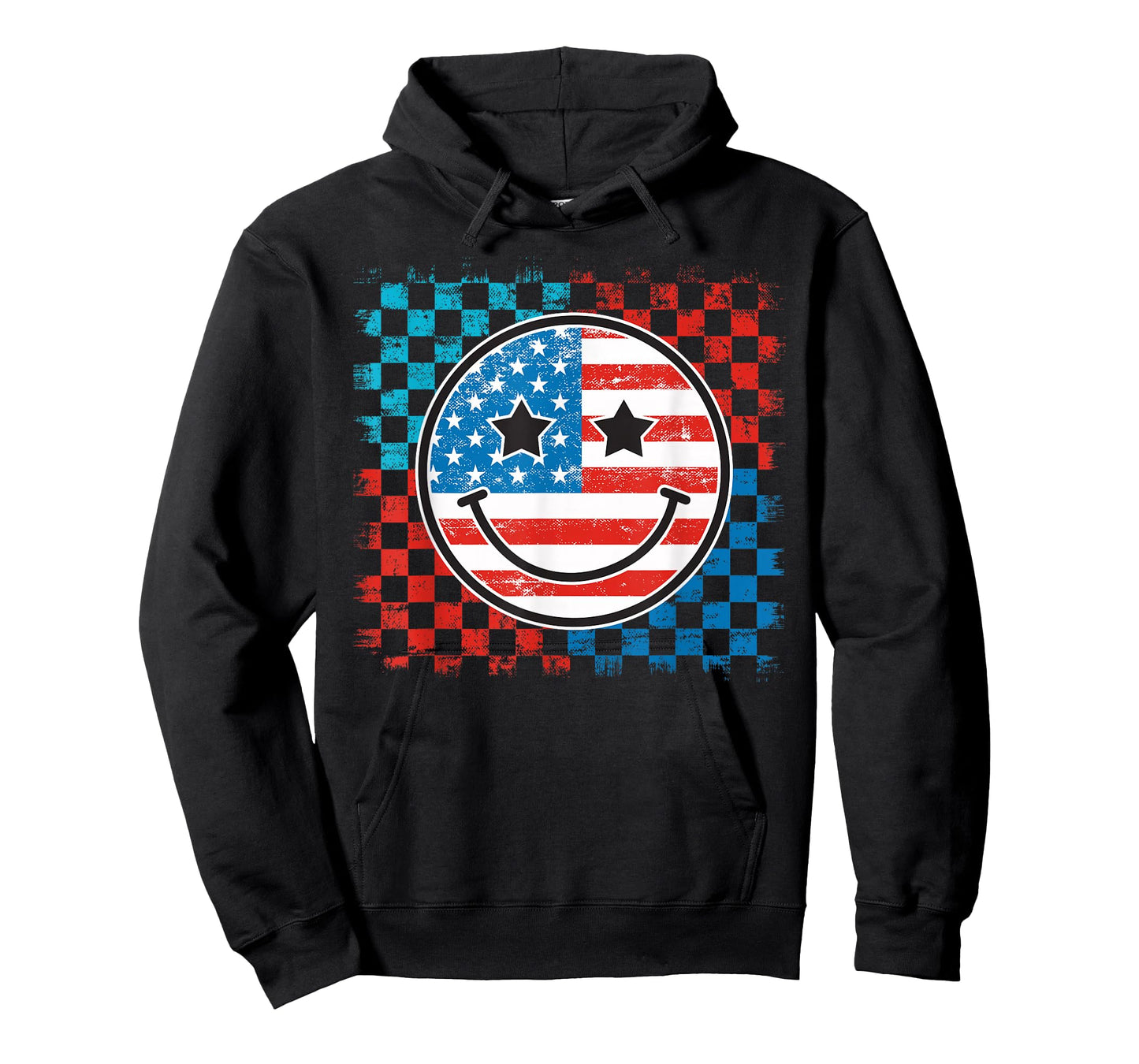 4th Of July Checkered Smile Face Red White Blue US Flag T-Shirt