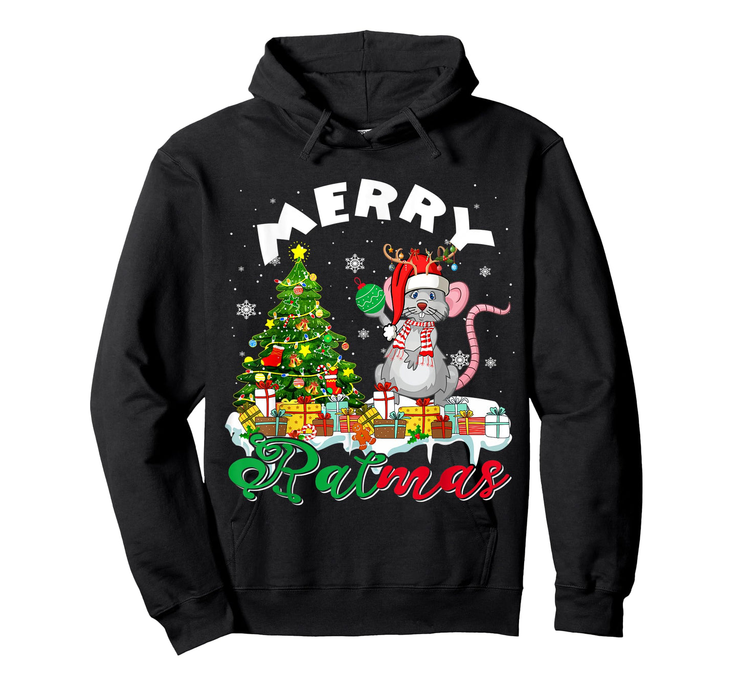 Merry Xmas Santa Reindeer Rat Sitting With Xmas Presents T-Shirt