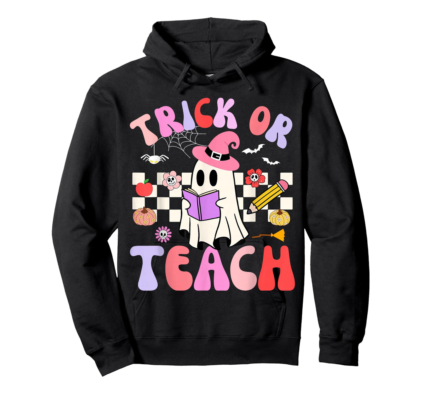 Trick Or Teach Halloween Teacher Floral Ghost Groovy T-Shirt