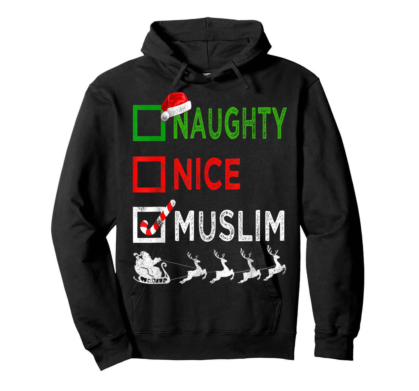Naughty Nice Muslim Christmas Pajamas Funny Santa Hat Xmas T-Shirt
