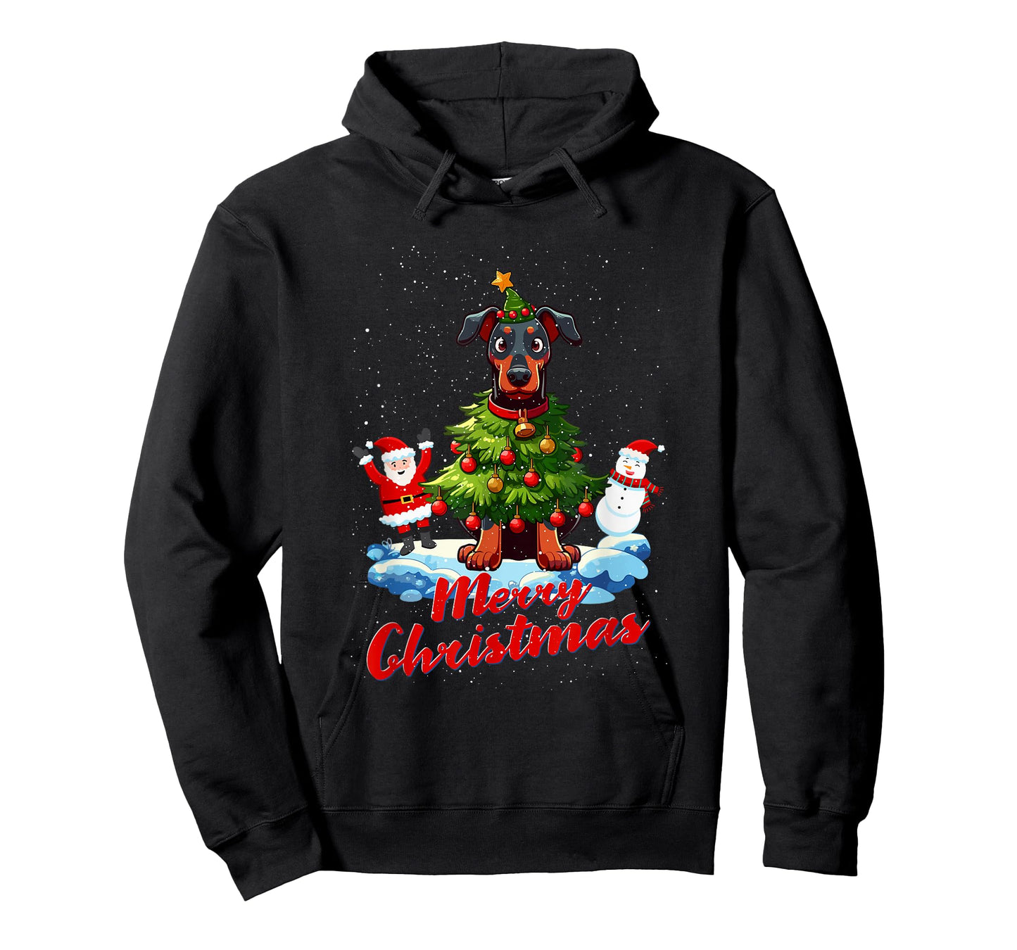 Doberman Merry Christmas Tree Lights Dog X-Mas Dogs T-Shirt