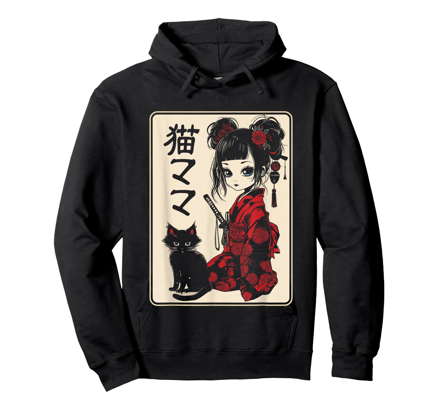 Japanese Gothic Kawaii Anime Samurai Cat Mom Woman Girls T-Shirt