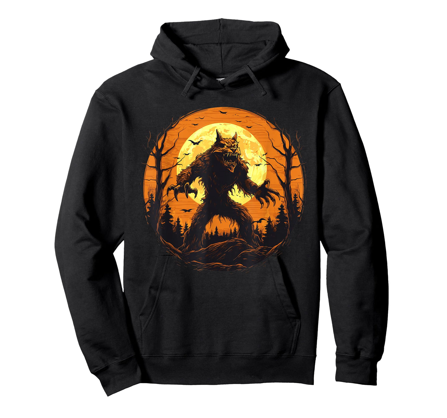 Halloween Werewolf Howling Full Moon Bats Spooky Graphic T-Shirt