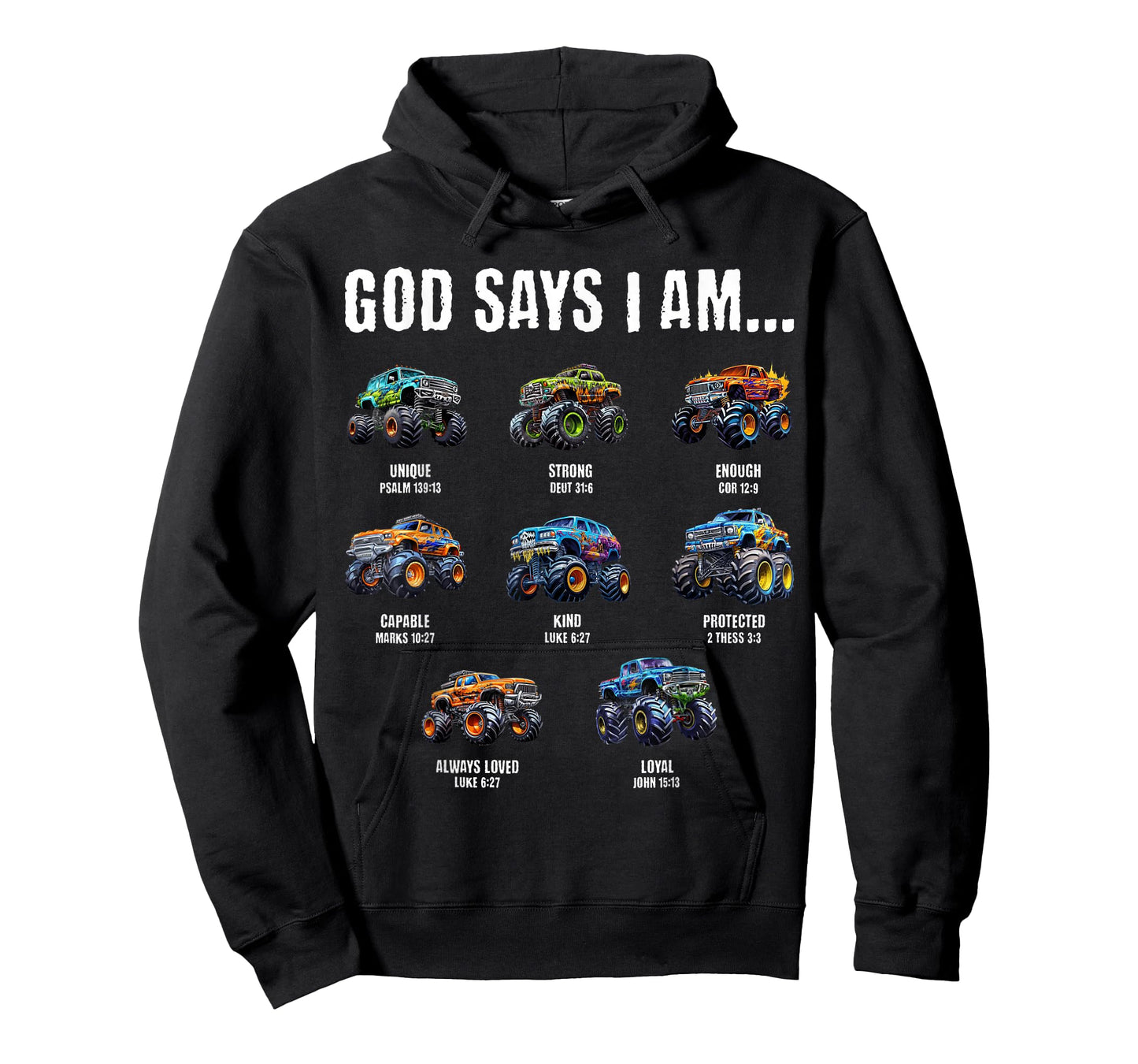 God Says I Am Christian Toddler Kids Monster Truck T-Shirt