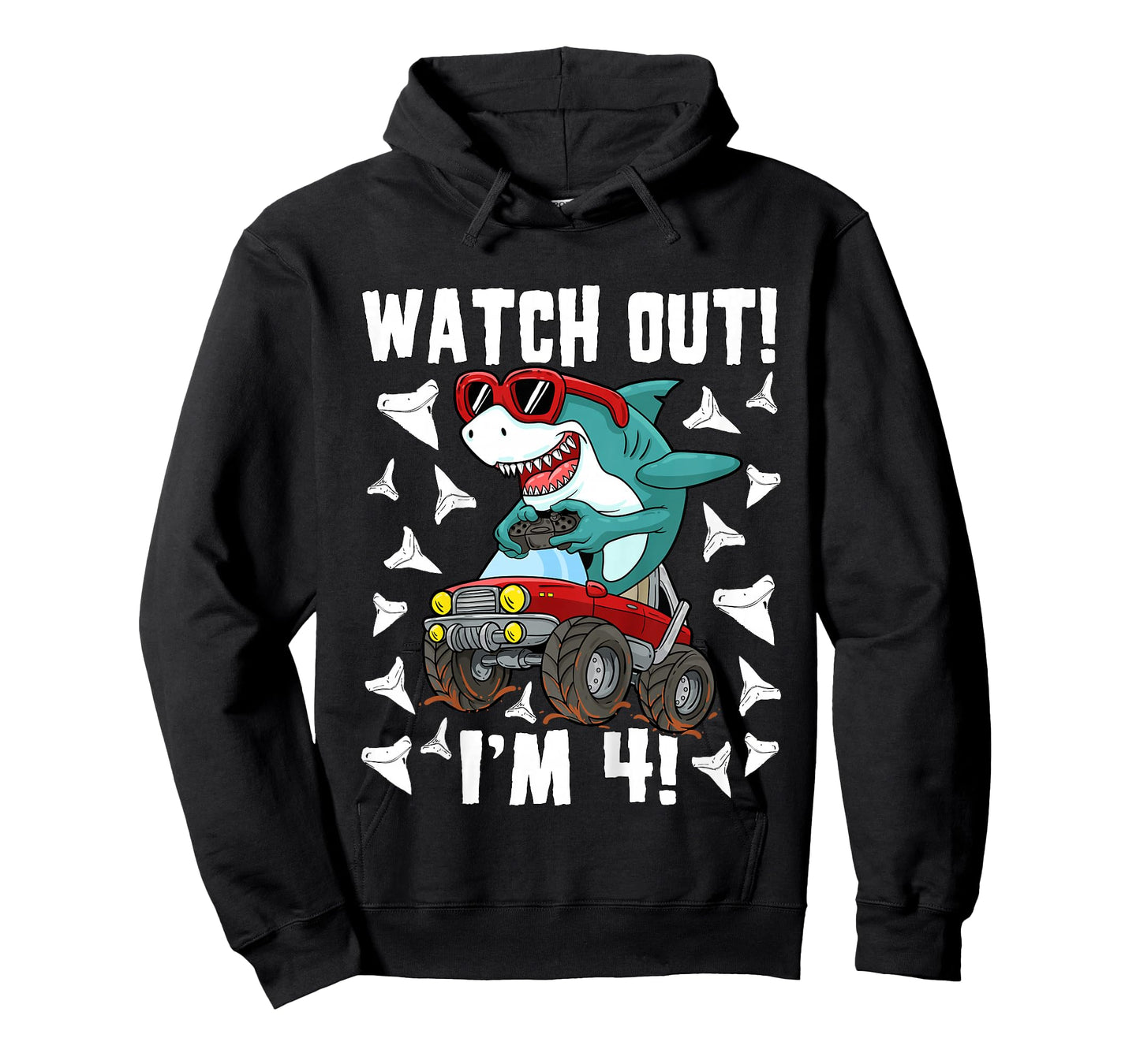 4 Years Old 4th Birthday Shark Boy Girl Monster Truck Gamer T-Shirt