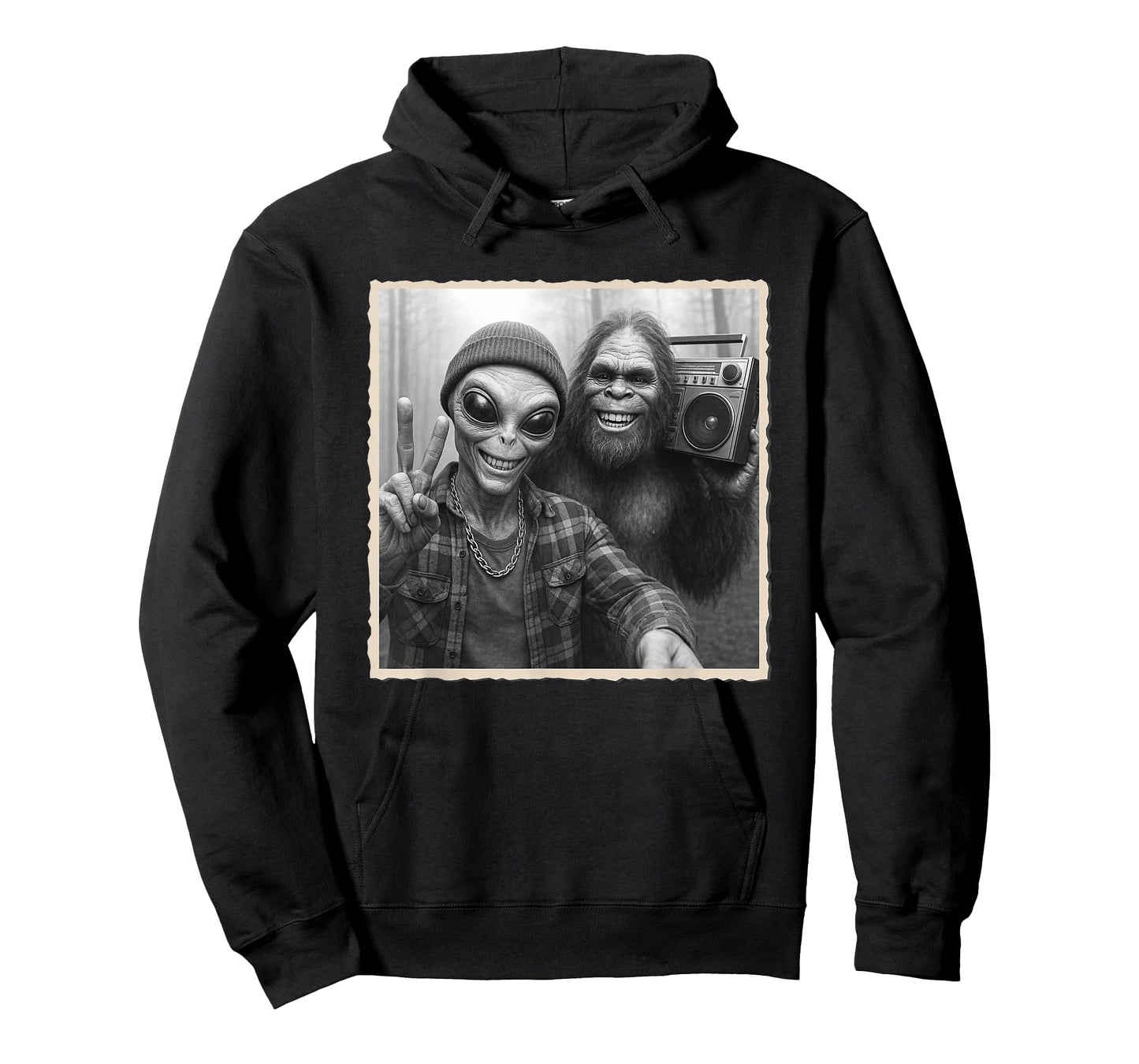 Alien Selfie With Bigfoot | Funny Sasquatch, Peace Sign T-Shirt
