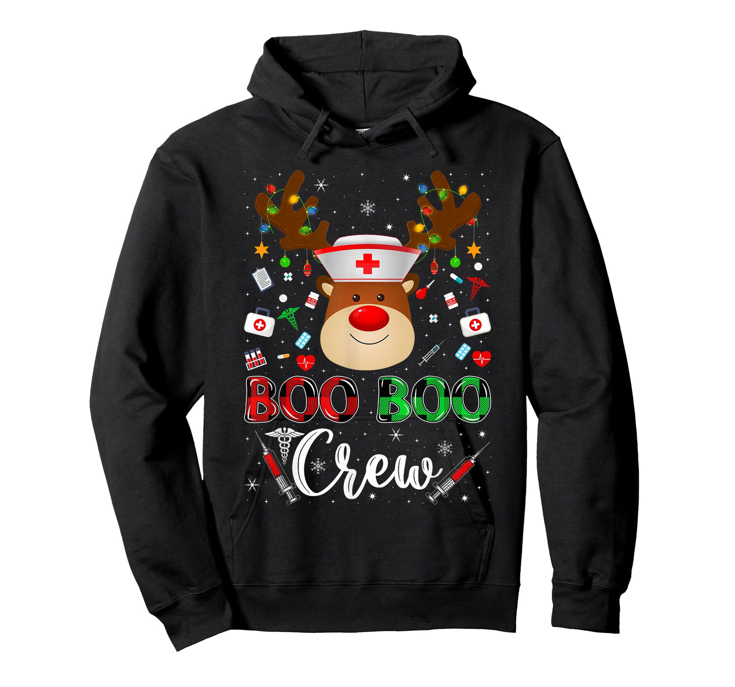 Nurse Christmas Scrub Top Funny Reindeer Boo Crew Nurse Xmas T-Shirt