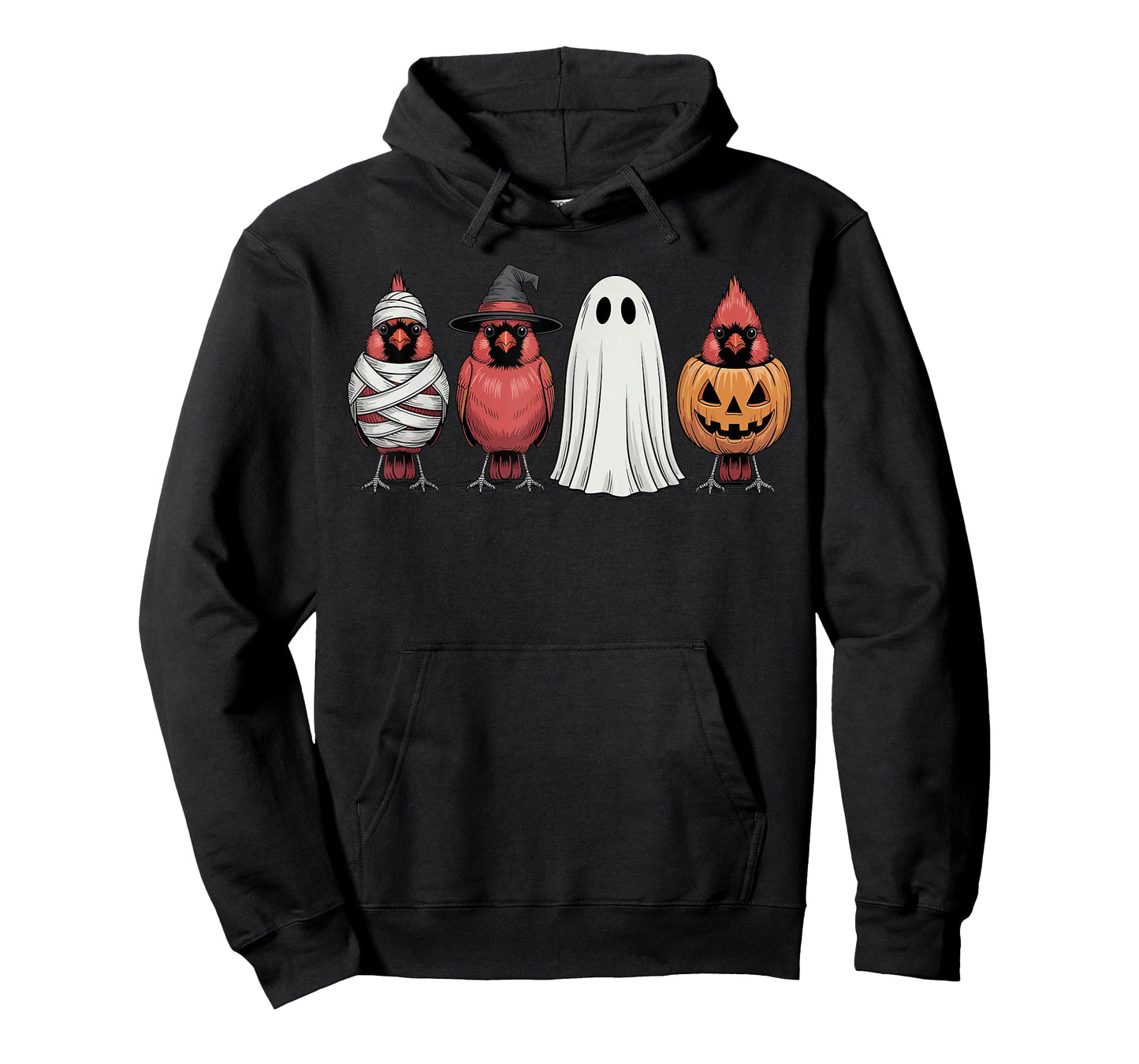 Spooky Ghost Red Cardinal Bird Pumpkin Halloween Skeleton T-Shirt