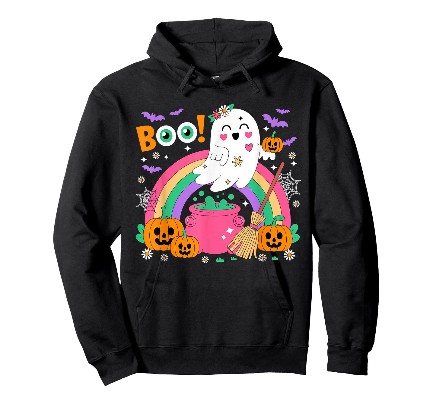 Boo Colorful Rainbow Horror Carved Pumpkin Halloween Ghost T-Shirt