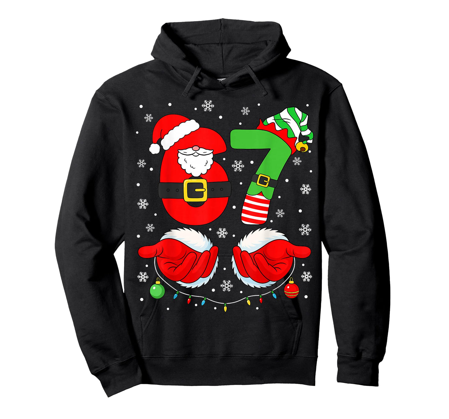 Funny Six Seven 67 Meme 6 7 Elf Santa Christmas Pajamas Kids T-Shirt