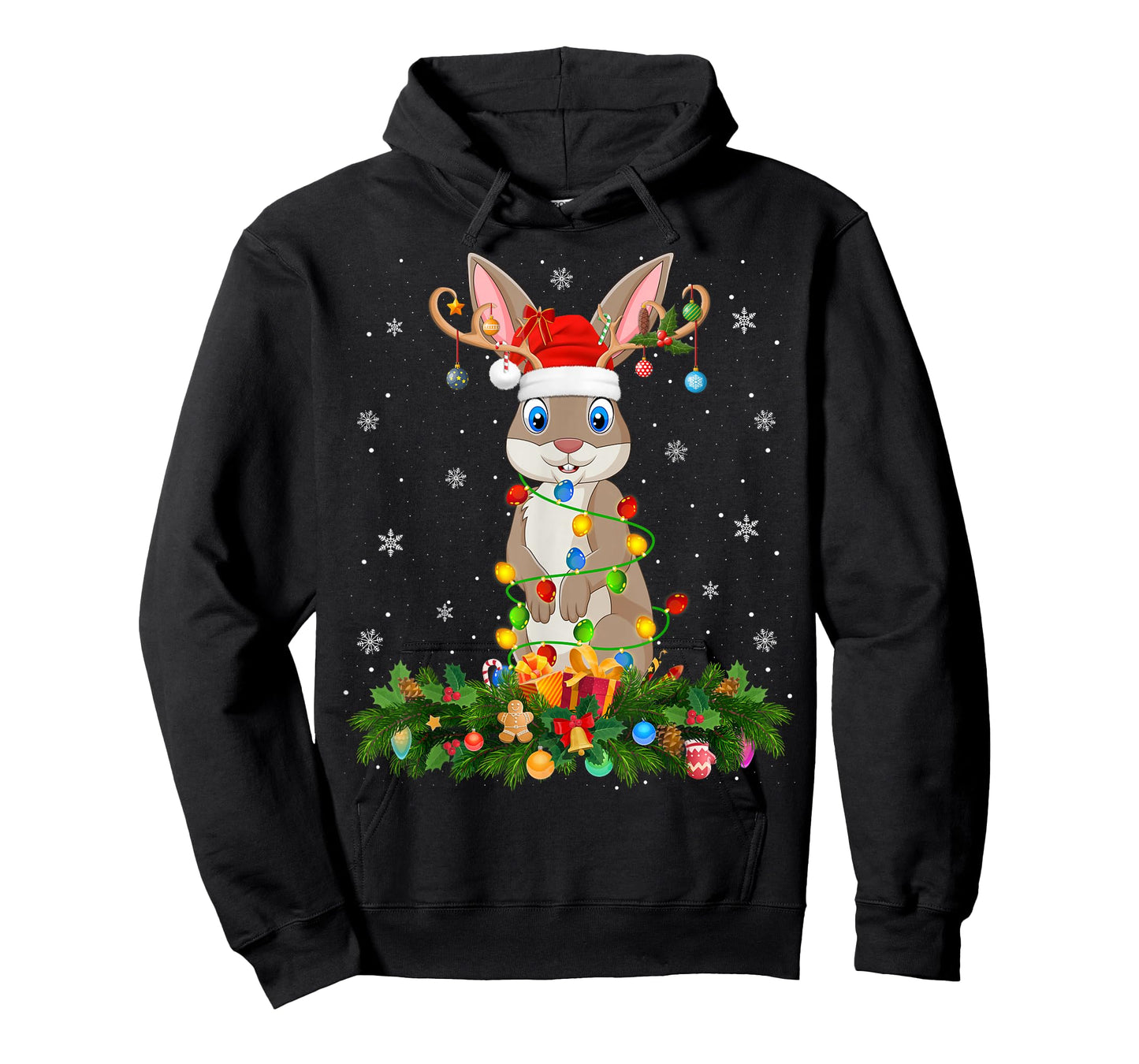 Rabbit Bunny Christmas Lights Reindeer Santa Adult & Kids T-Shirt