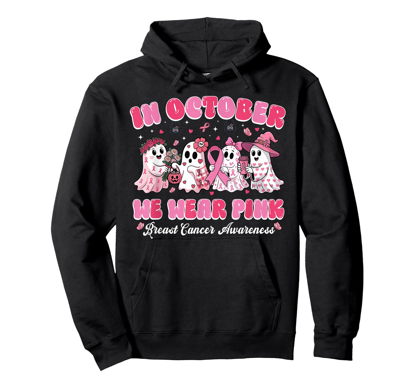 in October We Wear Pink Ghost Breast Cancer Halloween T-Shirt